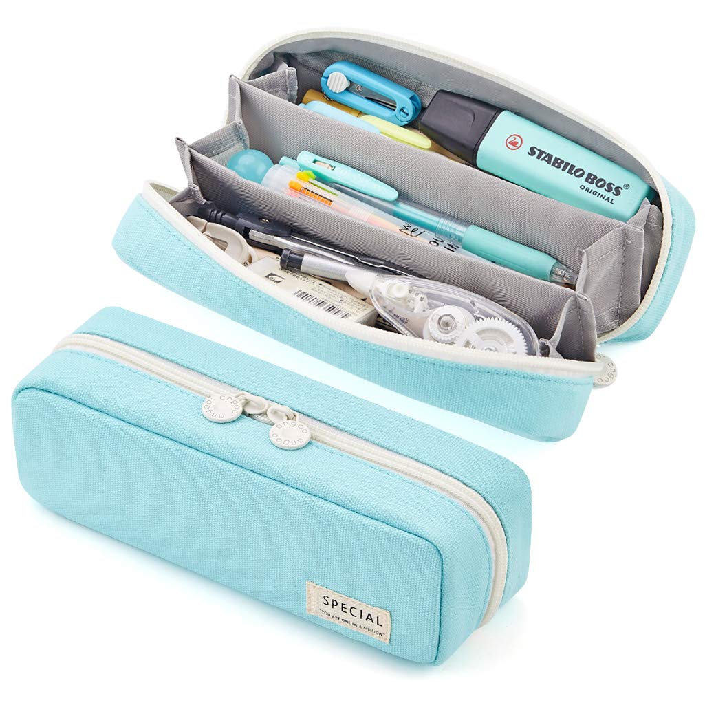 EASTHILL 3-Compartment Pencil Case Organizer - Stylish Stationery Pouch for Girls, Teens & Students - Perfect for School, Art Supplies & Office Use (Cyan)