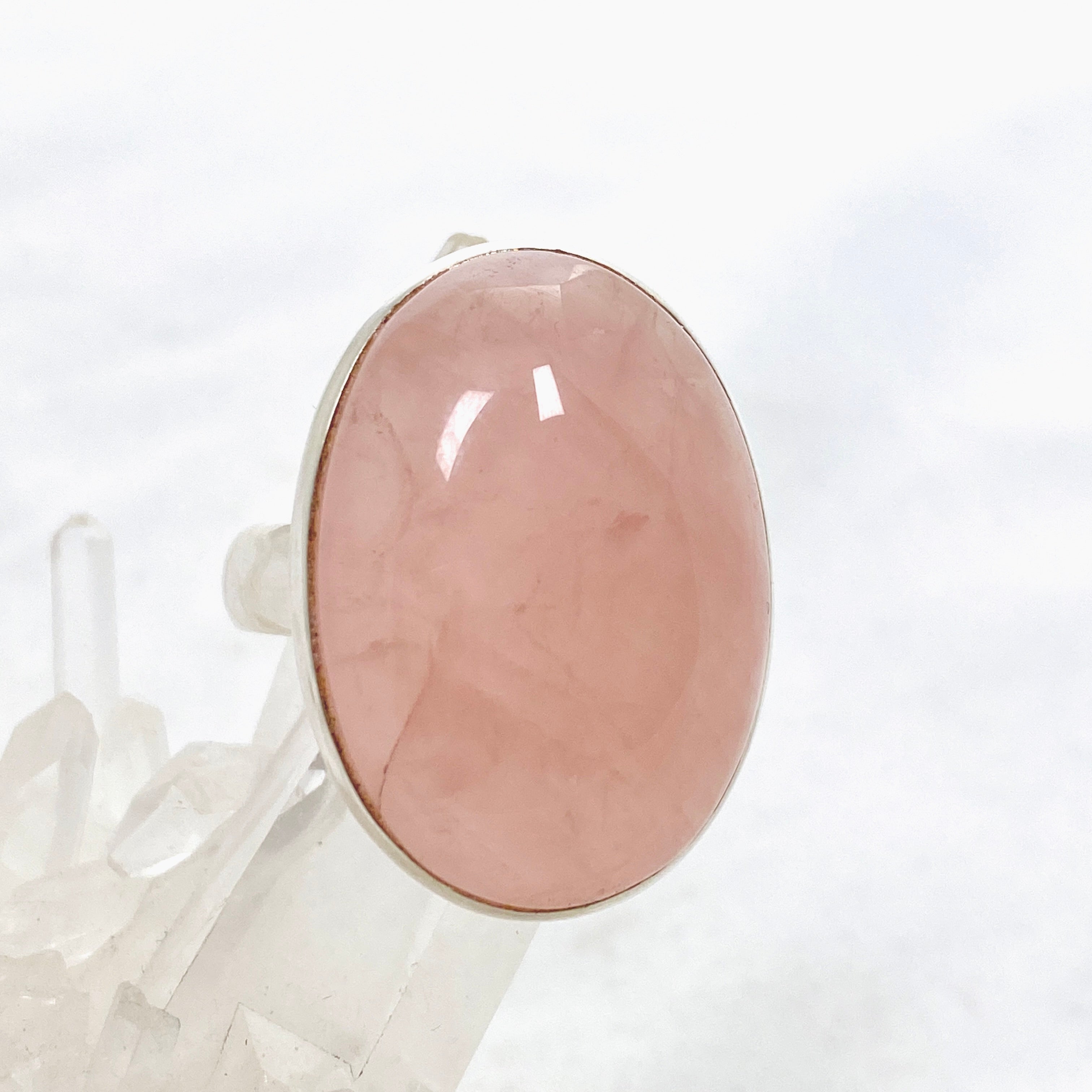 Rose Quartz Oval Cabochon Ring - Size 12 Sterling Silver Adjustable Band - PRGJ556 - Perfect for Meditation, Healing & Boho Fashion Jewelry