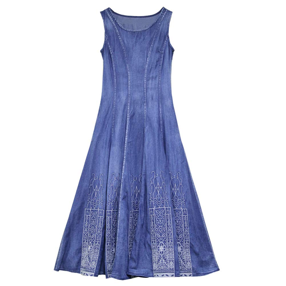 Vintage Embroidery Denim Jean Vest Dress for Women - Long Sleeve Boho Chic Jacket for Casual Outfits & Layering