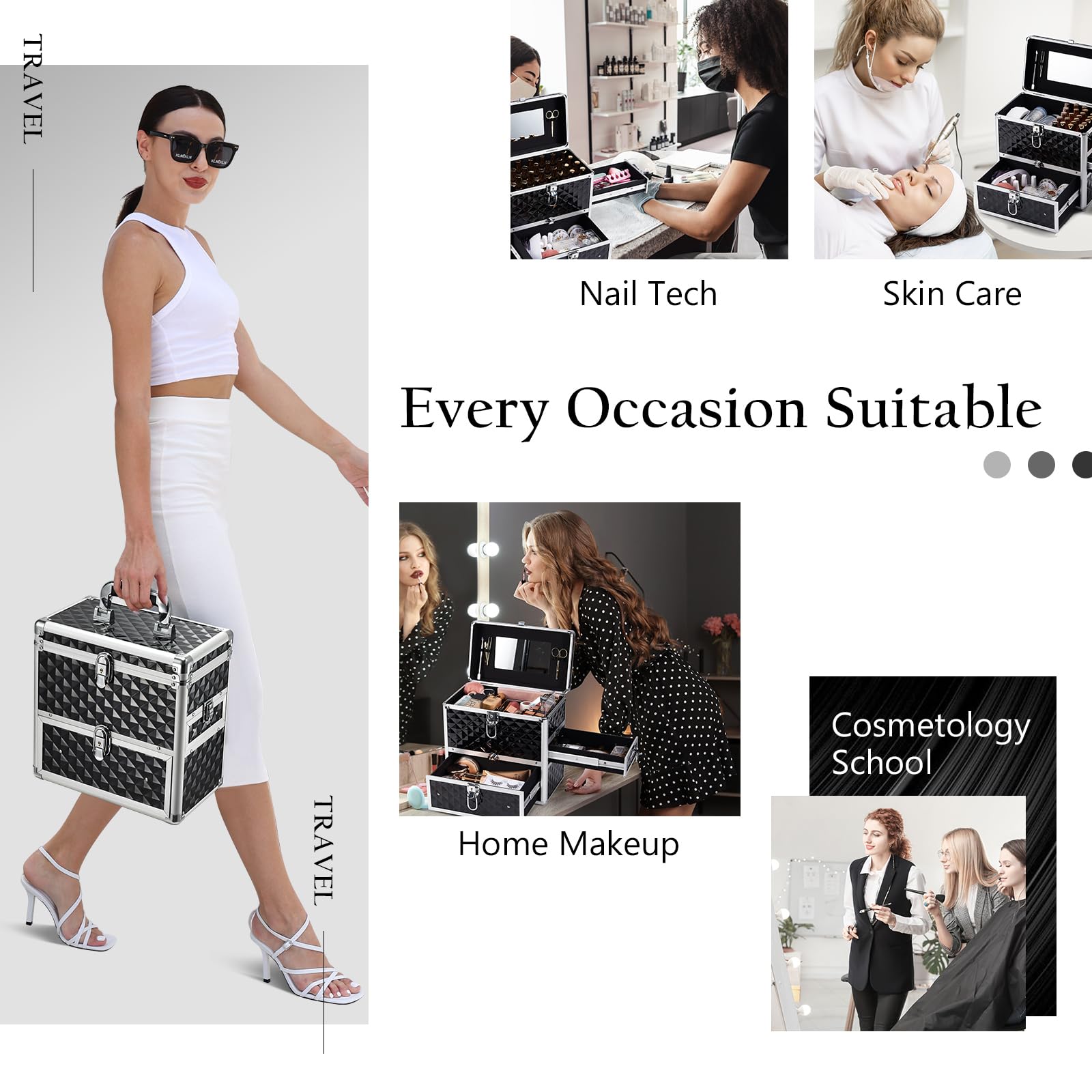 Frenessa Lockable Nail Polish Train Case with Mirror & Drawers - Professional Manicure Organizer, Makeup Storage Box for Salon & Travel - Black | Perfect for Nail Technicians & Beauty Enthusiasts