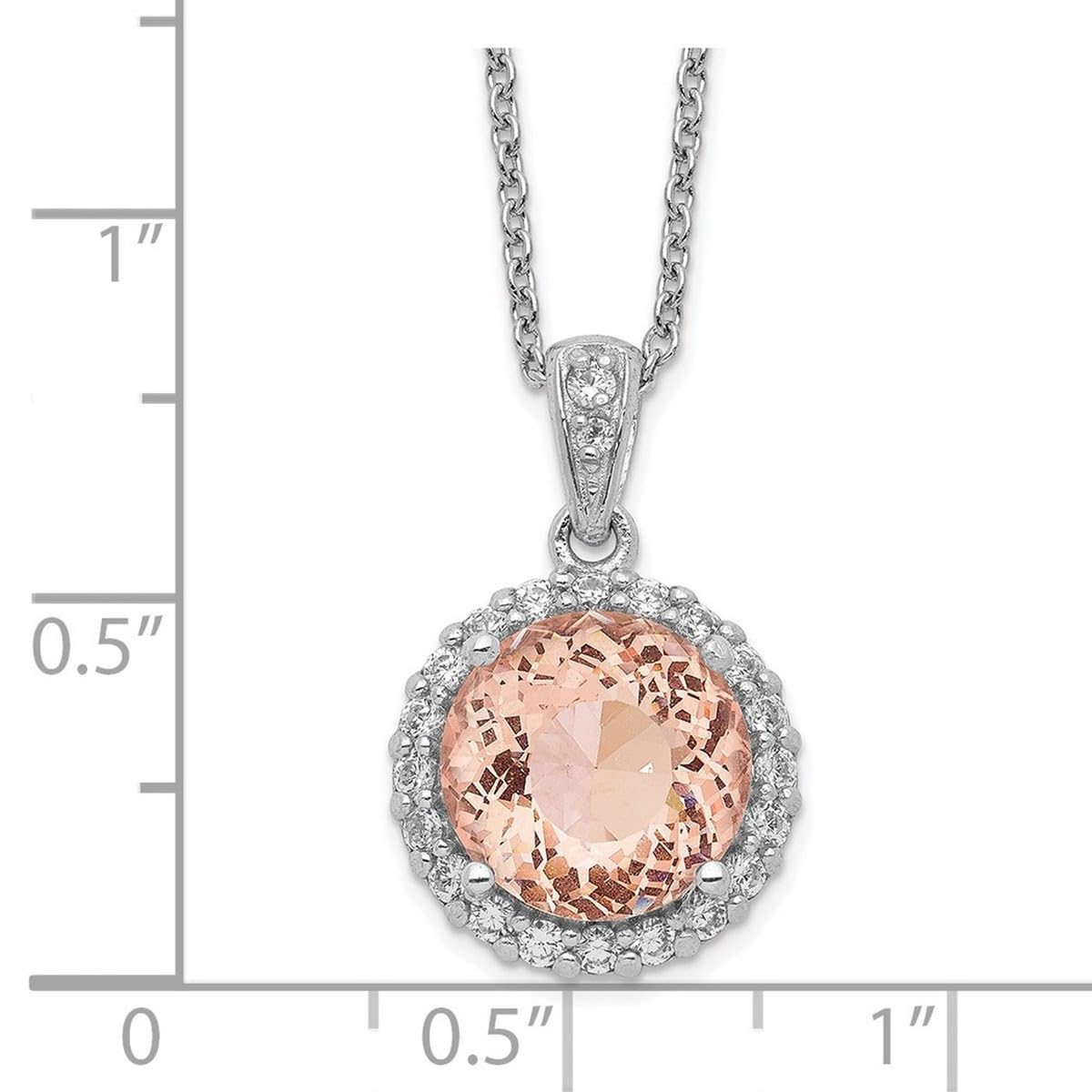 925 Sterling Silver Faceted Fancy Lobster Clasp Cubic Zirconia & Simulated Morganite 18 Inch Necklace for Women - Elegant 14mm Wide Pendant Necklace for Date Night, Wedding & Special Occasions