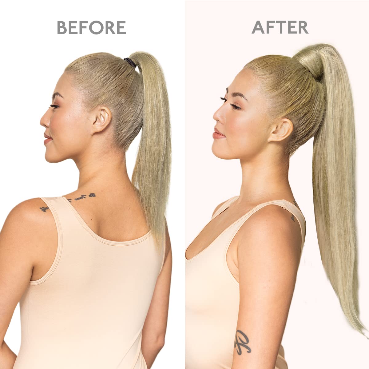 WENNALIFE 18 Inch Clip-in Ponytail Hair Extension - 80g Light Blonde Highlighted Golden Blonde Human Hair Wrap Around - Remy Human Hairpiece for Everyday Wear & Special Occasions