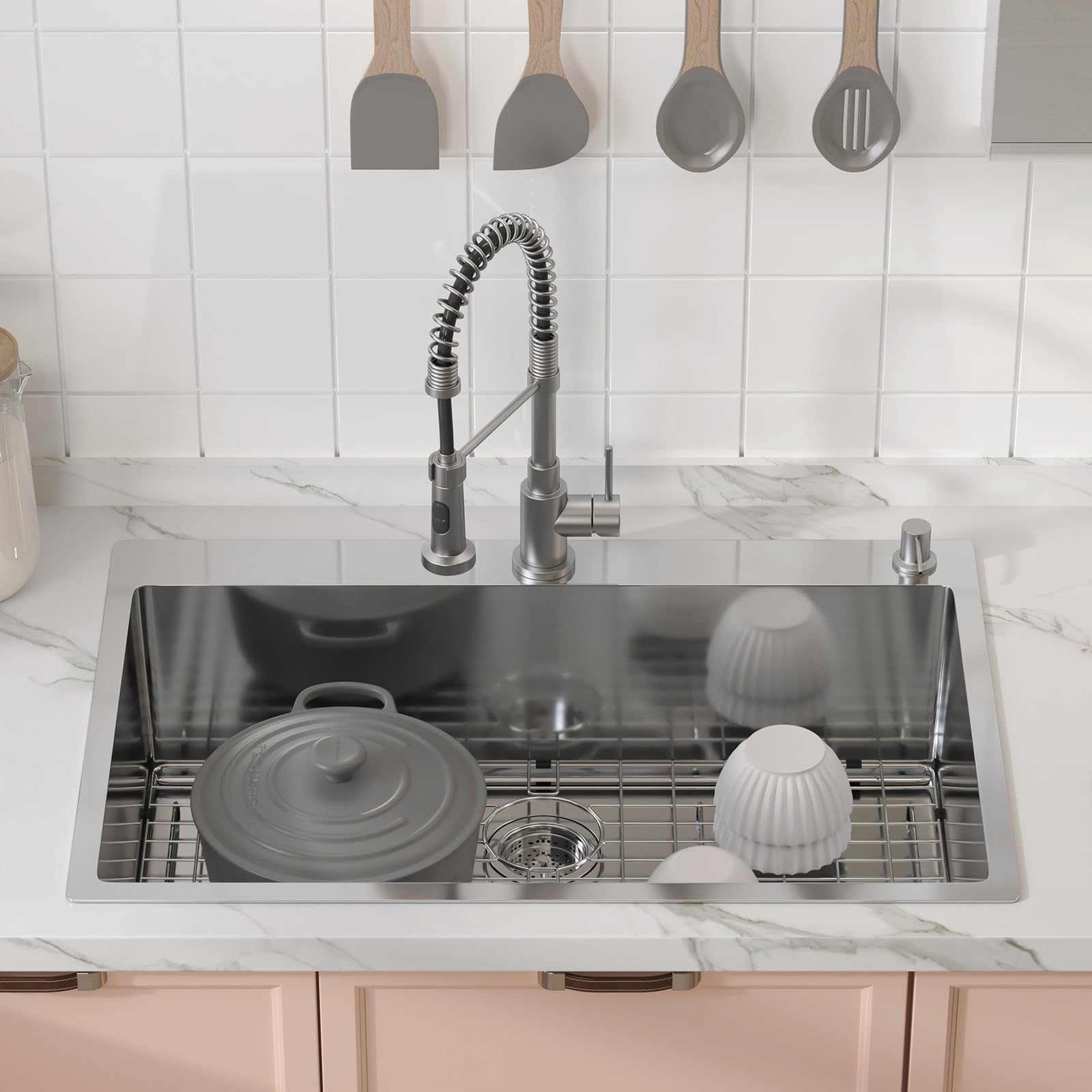 VEVOR 33 Inch 304 Stainless Steel Drop-In Kitchen Sink - Single Bowl Top Mount Sink with Accessories for Dishwasher, Workstation, RV, Prep Kitchen & Bar - Perfect for Home, Restaurant & Commercial Use