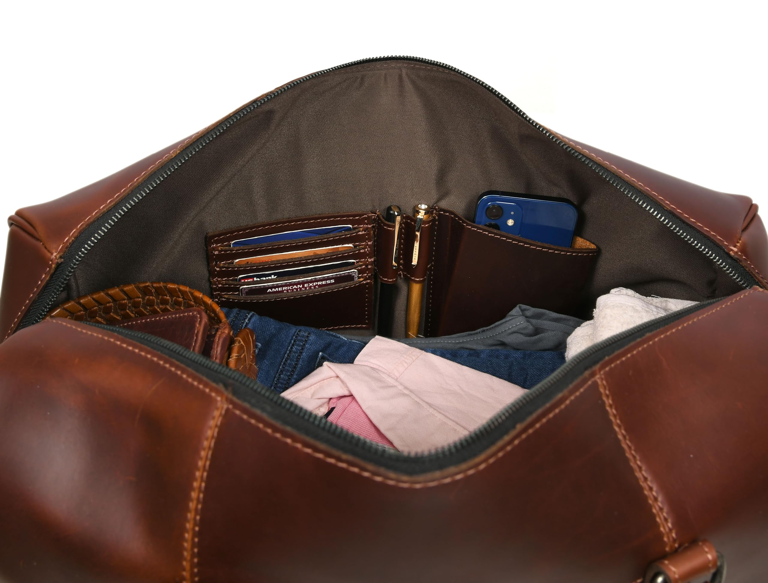 Premium Genuine Leather Travel Duffel Bag - Waterproof Gym & Sports Weekender Bag - Airplane Approved Carry-On Luggage - Perfect Father's Day Gift for Men by Aaron Leather Goods - Ideal for Business Trips, Gym Workouts & Weekend Getaways