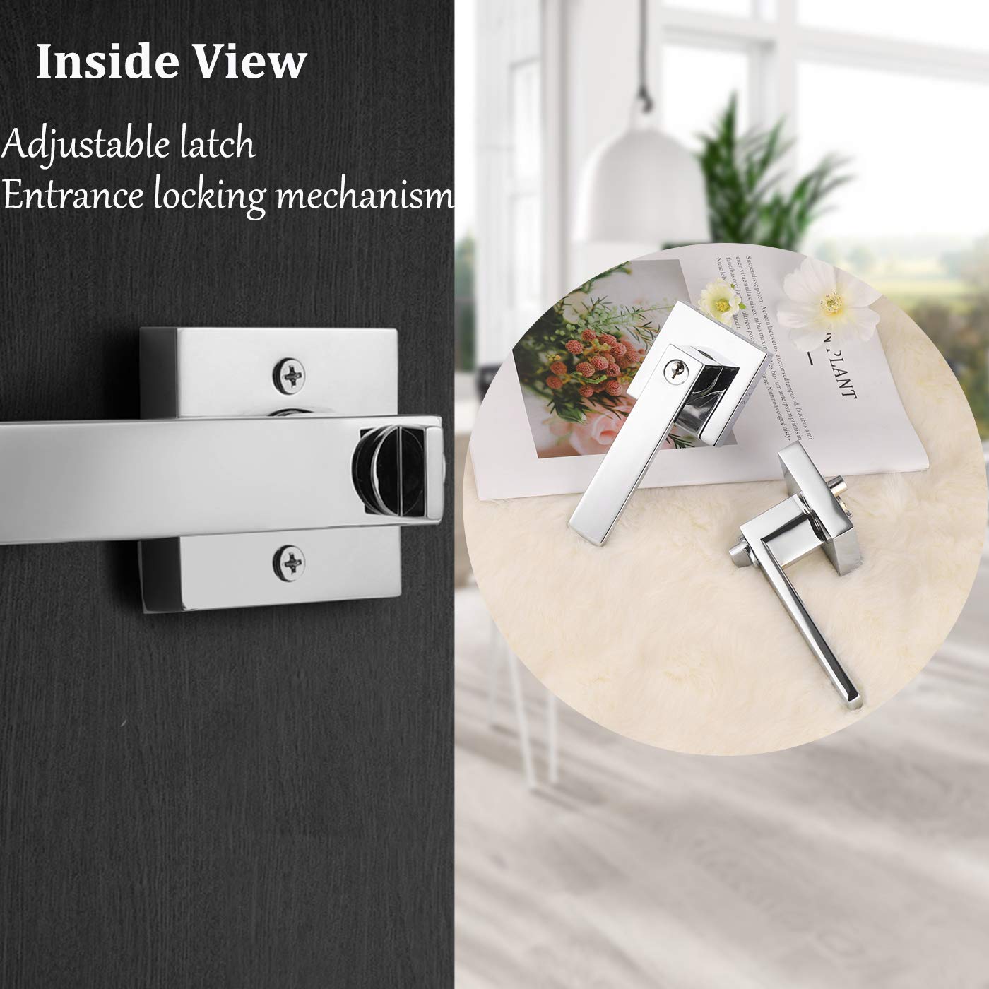 Gobrico 3 Pack Square Entry Door Locks - Polished Chrome Entrance Levers with Matching Keys - Secure & Stylish Home Security for Front Doors, Back Doors & Office Entrances