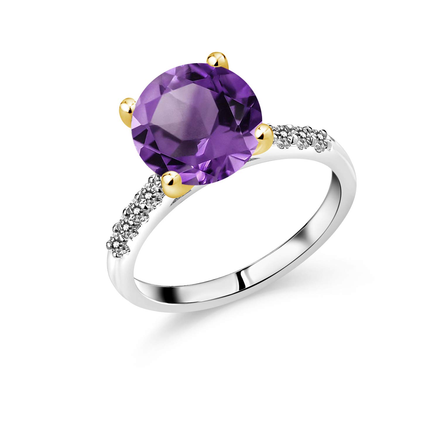 3.68 Ct Natural Purple Amethyst & White Diamond 925 Sterling Silver Ring with 10K Yellow Gold Prongs - Elegant Jewelry for Women, Perfect for Weddings, Anniversaries & Special Occasions
