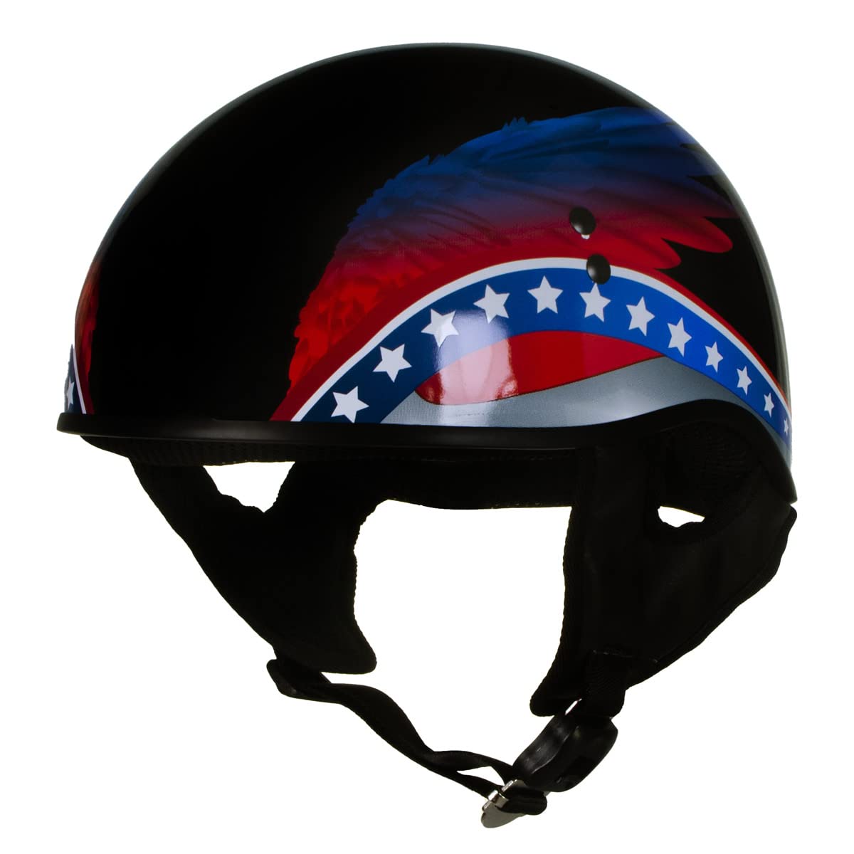 Hot Leathers HLT68 Eagle Wings Black DOT Approved Motorcycle Half Helmet - XXL Size for Cruiser & Harley Riders - Safe & Stylish Skull Cap for Urban Commuting & Weekend Rides