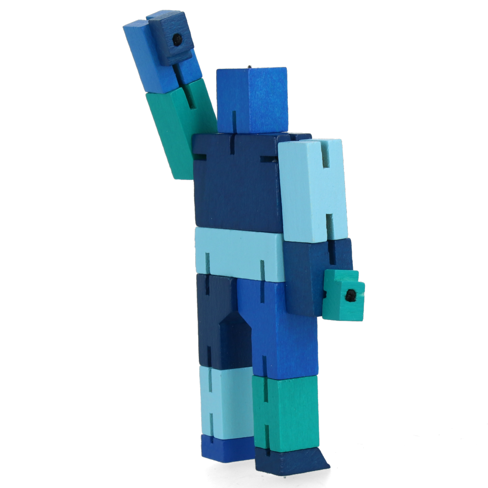 Micro Cubebot Blue - Mini Wooden Puzzle Robot Toy for Kids & Adults - Perfect for Stress Relief, Office Decor, and STEM Learning