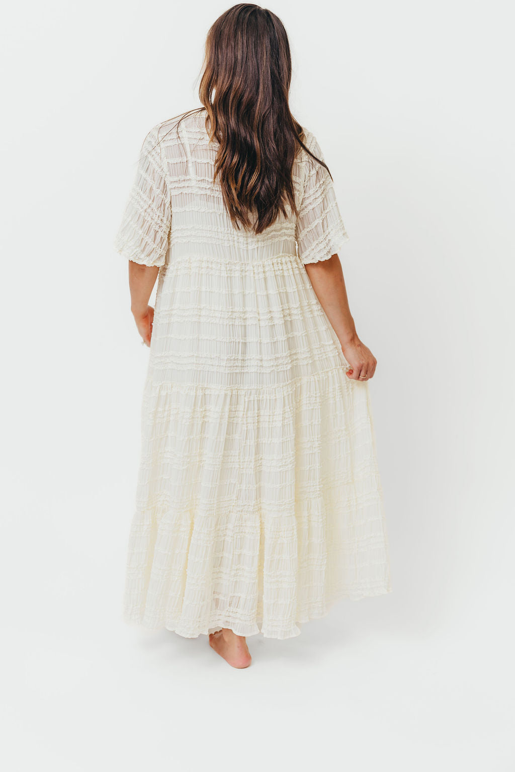 Kristin Tiered Woven Maxi Dress in Ivory - Bump Friendly Maternity Dress with Detachable Liner | Perfect for Pregnancy, Beach Vacations & Special Occasions
