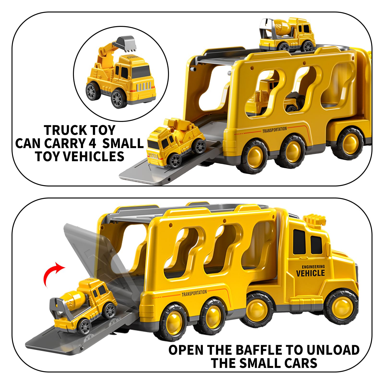 Construction Truck Toys for Toddlers & Kids - Dump Truck, Cement Mixer & Transport Vehicles Set for Boys Age 1-9 | STEM Learning Toys for 3-6 Year Olds | Birthday & Christmas Gifts for Boys | Perfect for Sandbox Play, Construction Pretend Play & Early Childhood Development