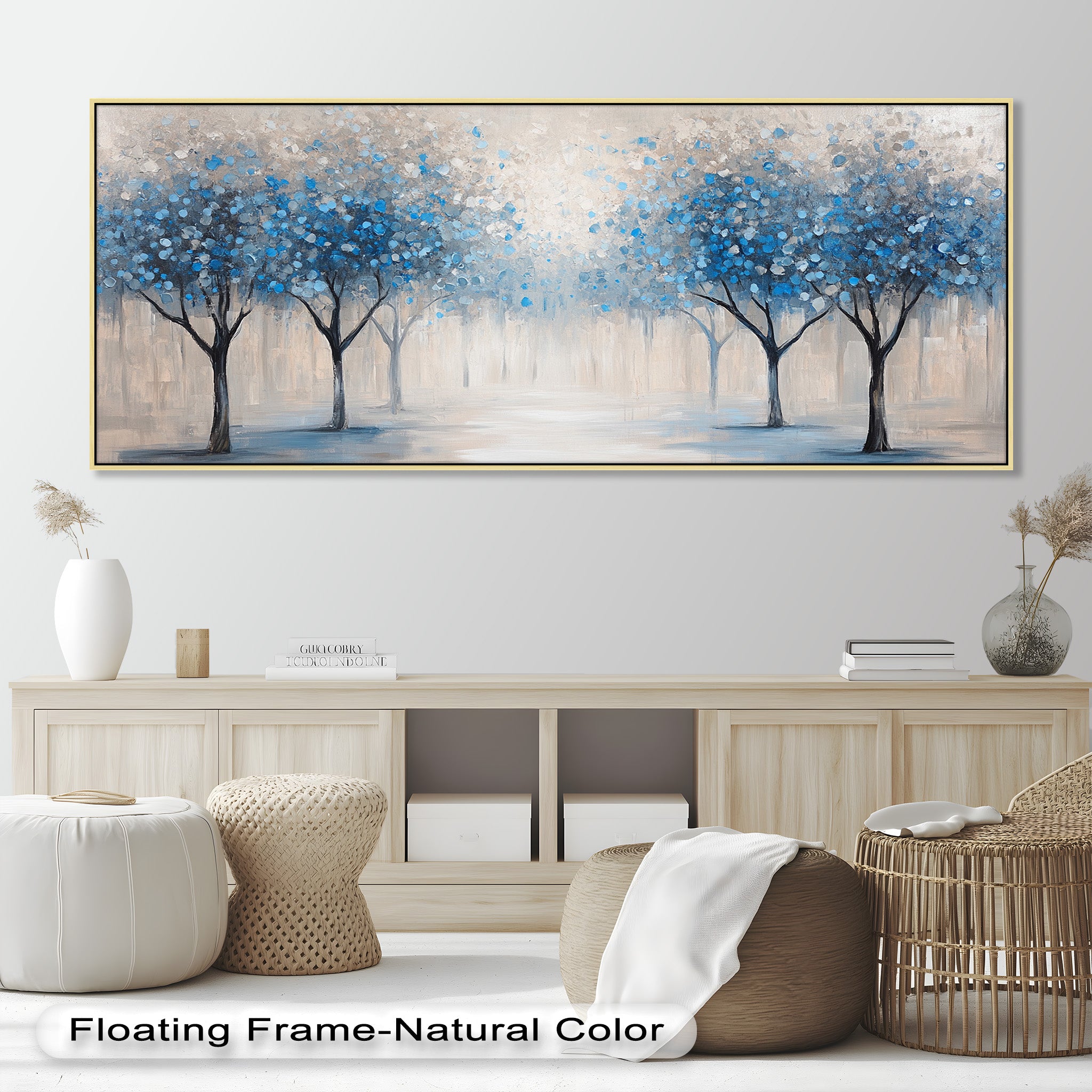 Blue Blossom Trees Wall Art - Floral Oil Painting Canvas Print for Living Room, Bedroom & Office Decor | Nature Inspired Home Decor