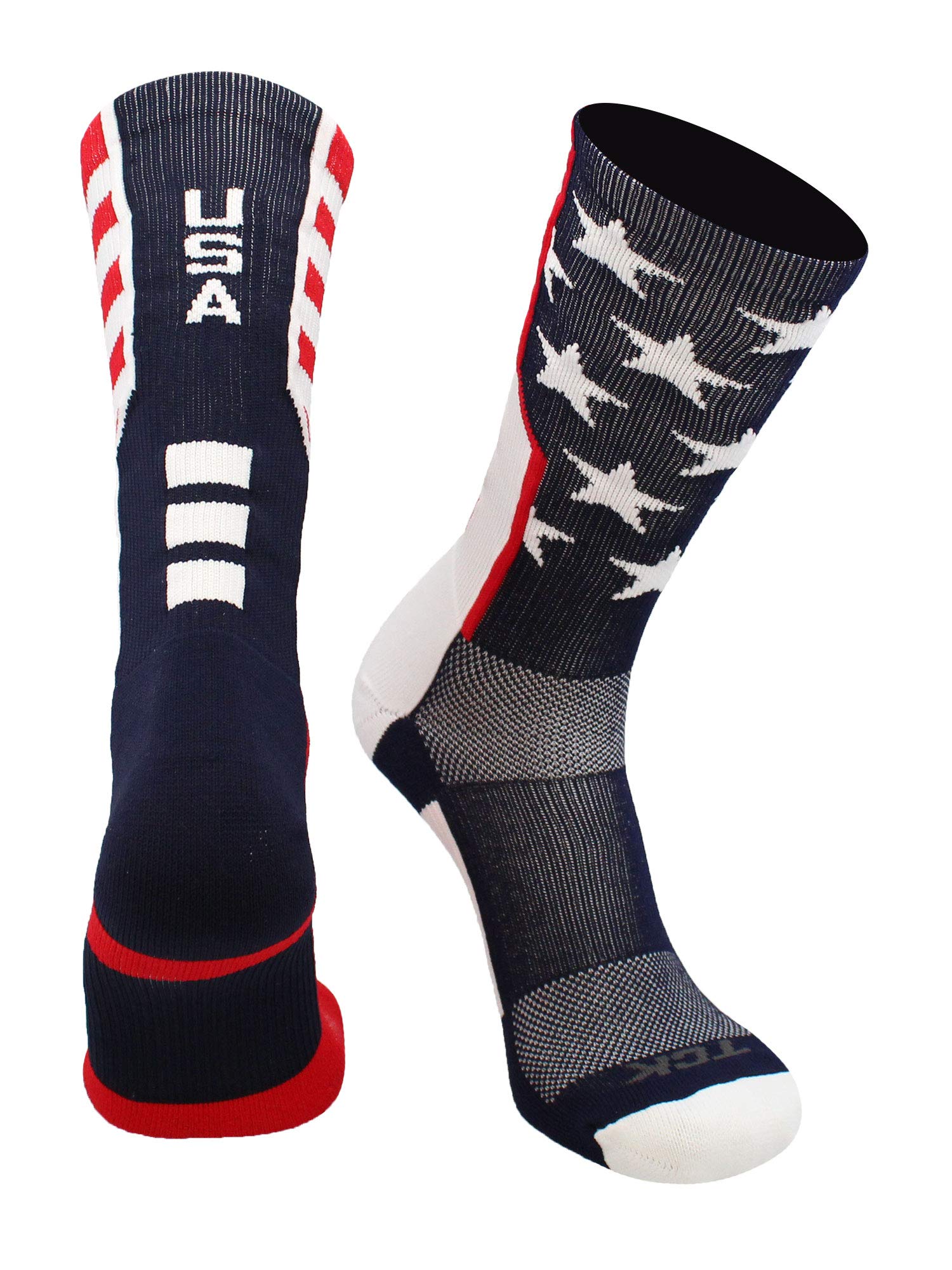 TCK USA Patriotic American Flag Socks - Crew Length Cotton Blend Socks for Men & Women - Perfect for 4th of July, Memorial Day, and Everyday Wear