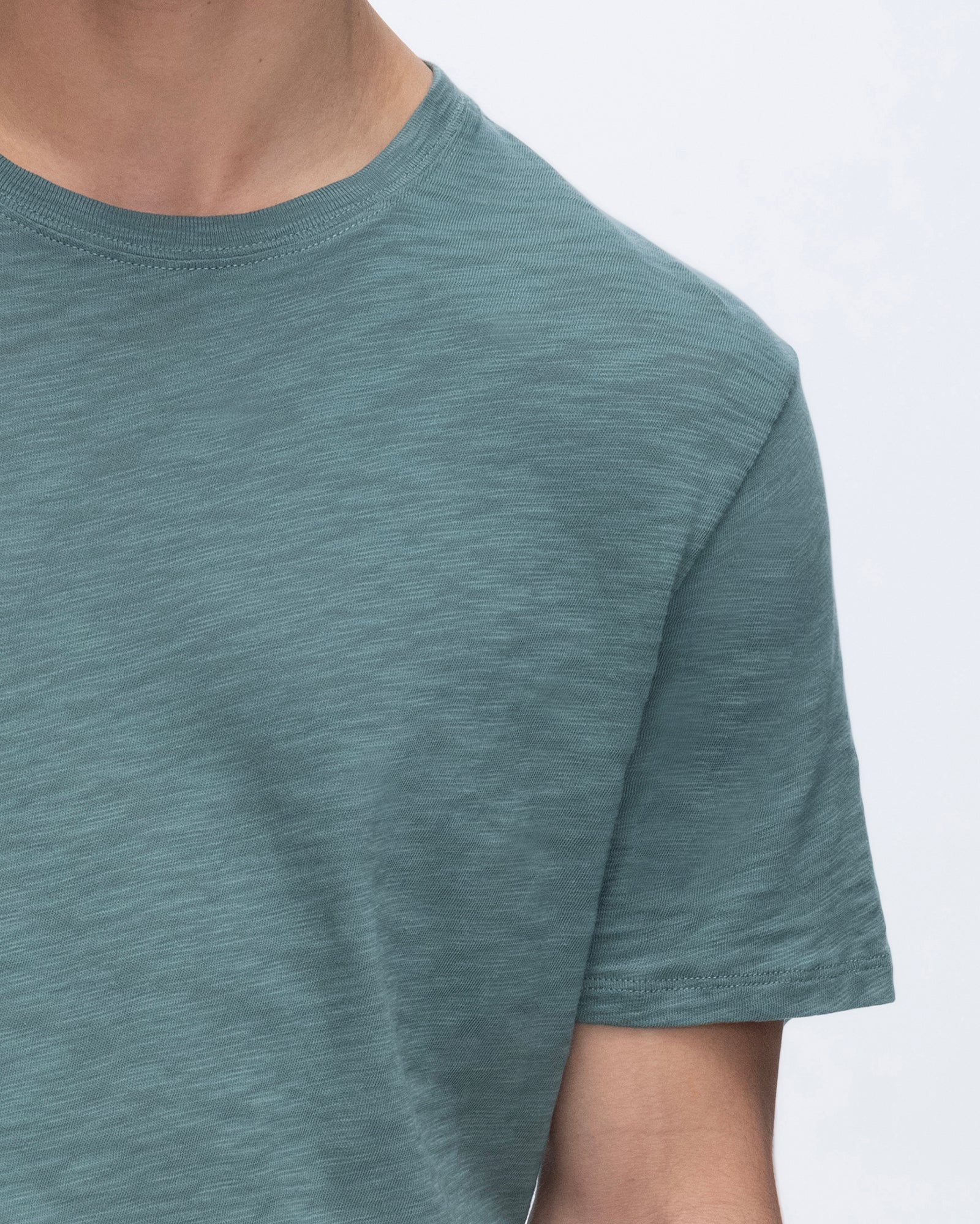 Slub Jersey Short Sleeve Crew Neck T-Shirt for Men & Women - Soft Spring Eucalyptus Color - Perfect for Casual Wear, Layering & Everyday Outfits