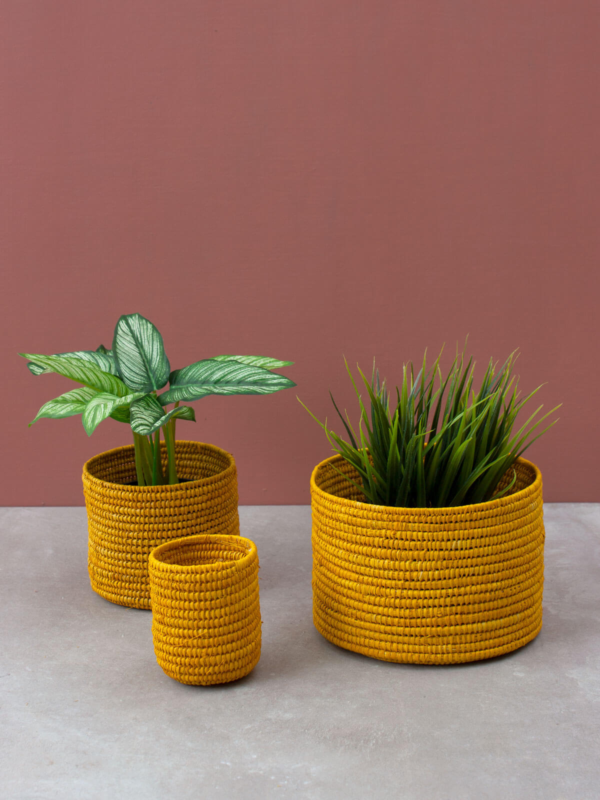 Natural Raffia Storage Baskets - Handwoven Yellow Woven Baskets for Home Organization, Kitchen, Bathroom & Laundry Storage | Perfect for Organizing Toys, Blankets & Household Items