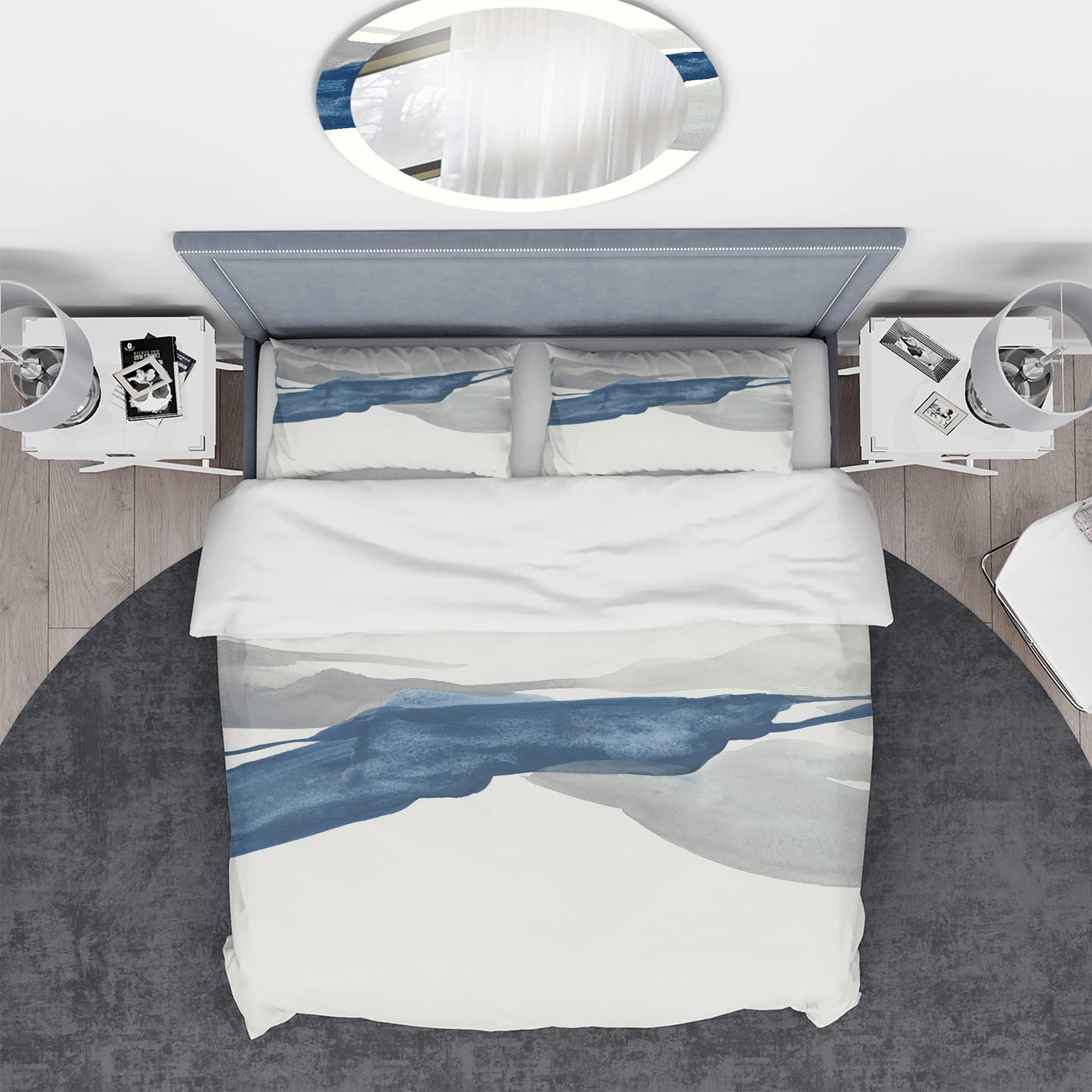 DesignQ Gouache Sapphire on Gray II Nautical & Coastal Duvet Cover Set - King Size Blue Abstract Bedding (3-Piece) | All-Season Luxury Bedding for Coastal & Nautical Themed Bedrooms