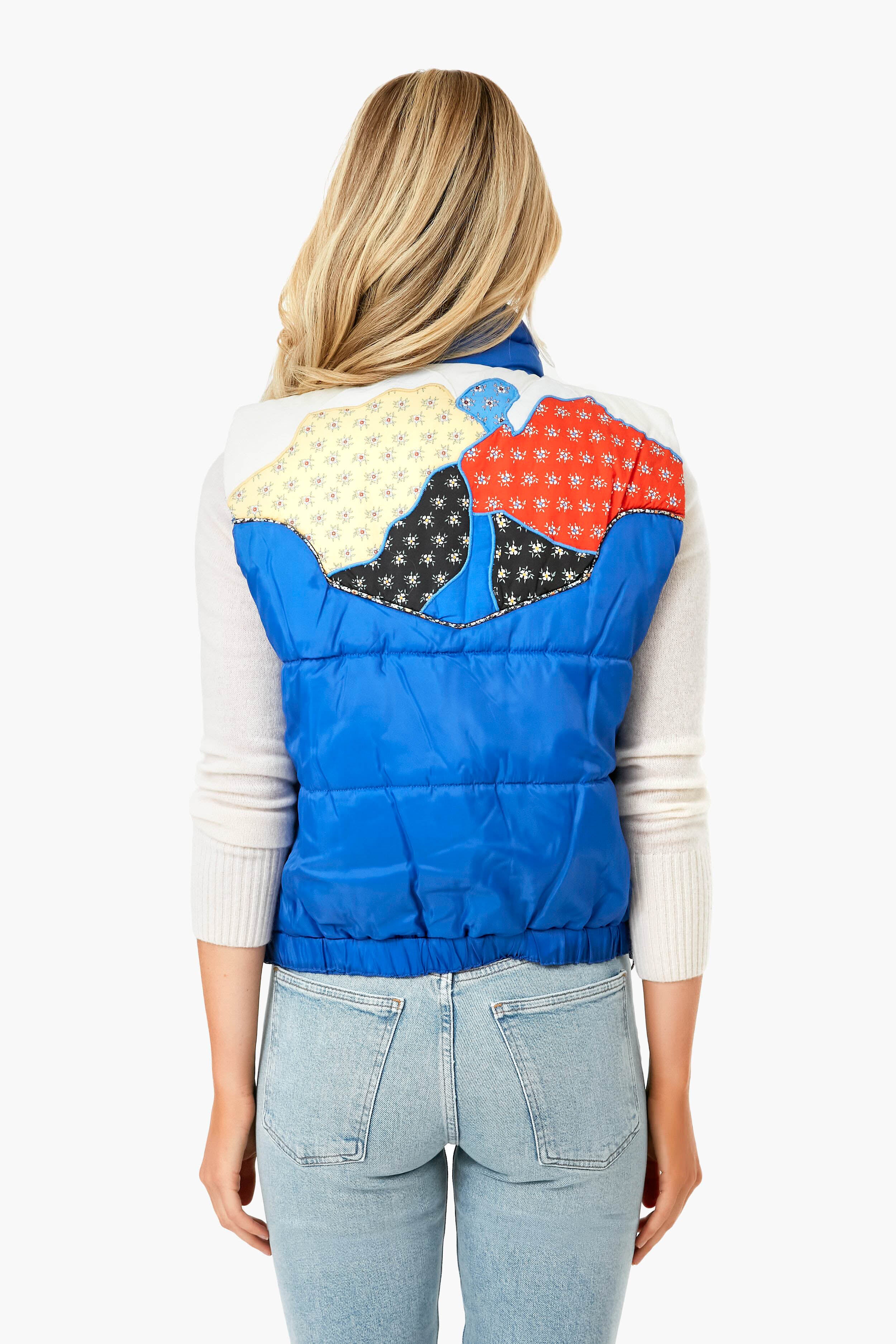 Blue Pascala Print Puffer Vest for Women - Lightweight Warm Winter Jacket for Outdoor Activities, Hiking & Casual Wear