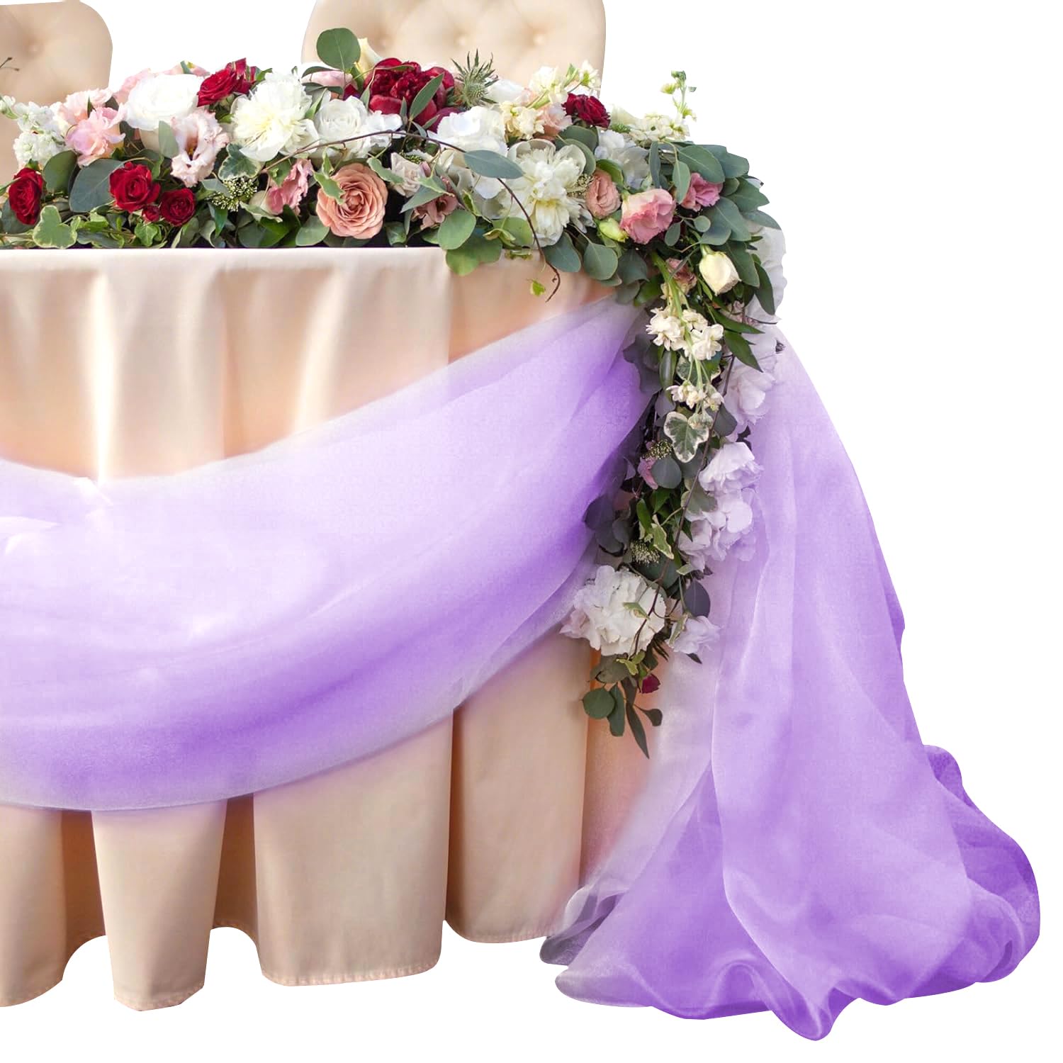 32ft Sheer Organza Table Runner - Elegant Scarf Swags & Gauze Valance for Rustic Wedding Arch Drapes, Bridal Shower Decorations - Lavender | Perfect for Wedding Backdrops, Party Decor & Home Accents