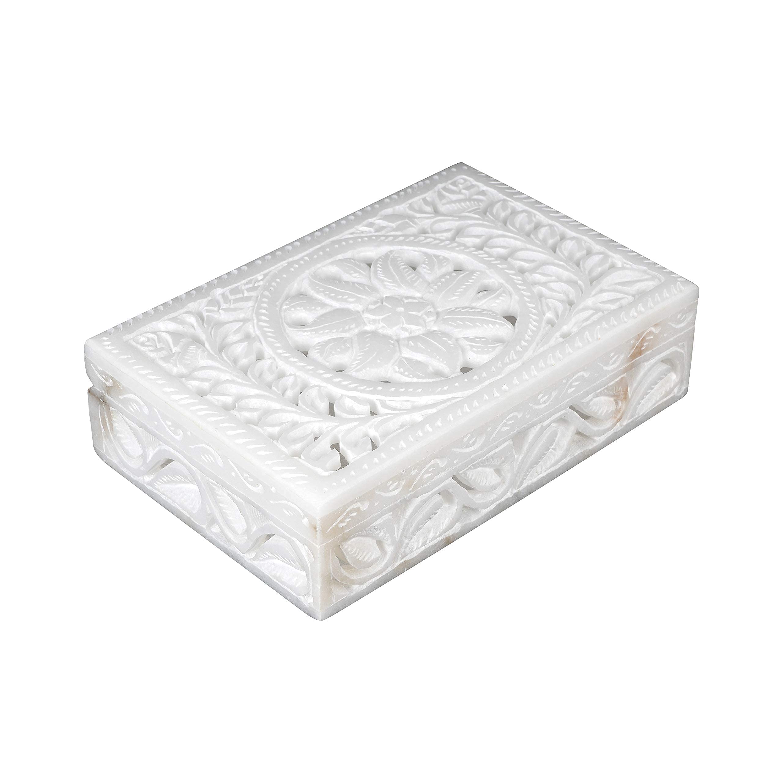 Crocon White Marble Jewelry Box - Elegant Earring & Makeup Organizer - Small Trinket Storage Box (6x4 Inches) - Perfect for Women's Jewelry, Rings, Necklaces & Cosmetics - Great for Bedroom Vanity, Bathroom Counter & Travel Organizer