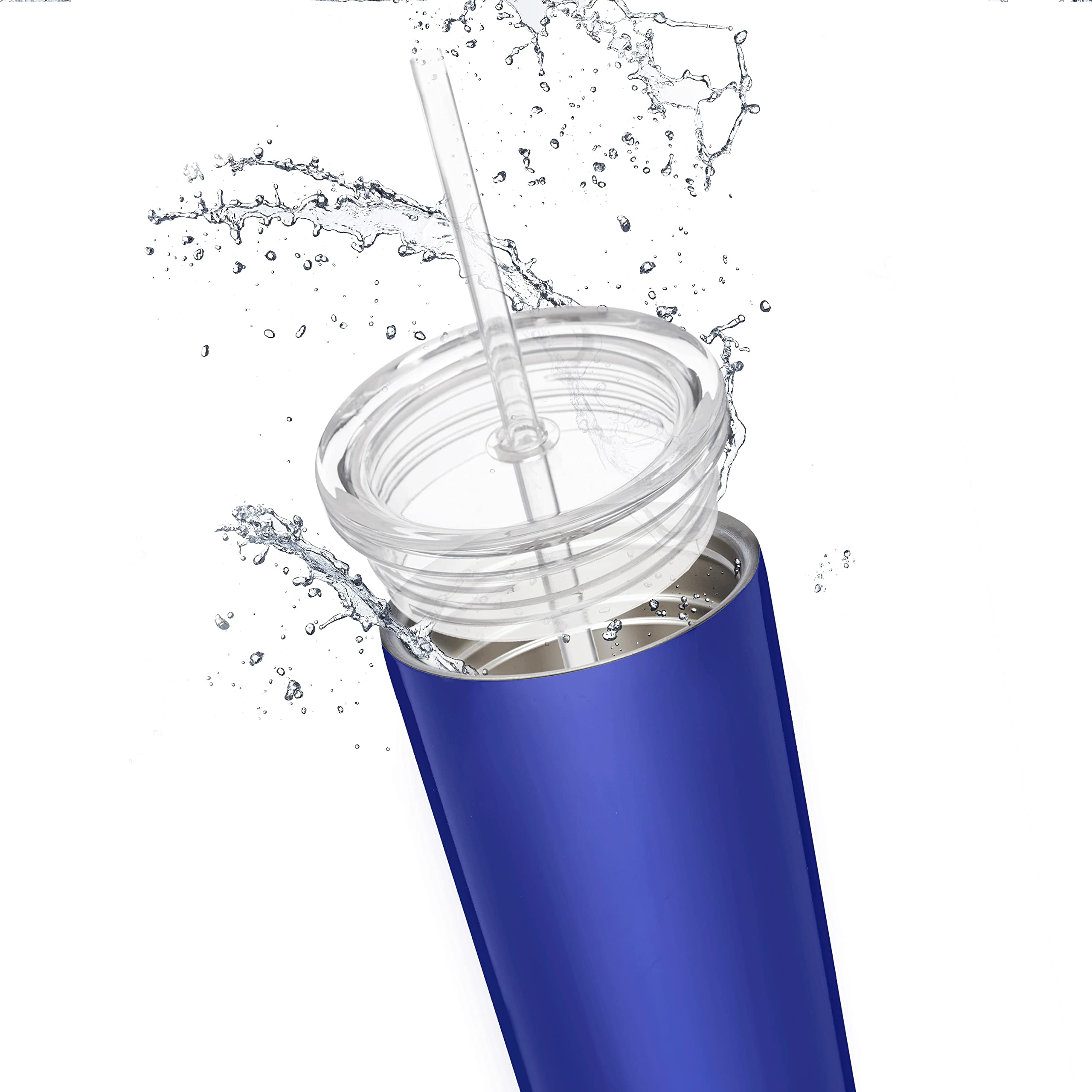 6 Pack 16oz Stainless Steel Tumblers with Straws - Double Wall Insulated, Leak-Proof Tritan Lid - Custom Engraved Text/Logo - Perfect for Office, Gym & Outdoor Activities - Blue