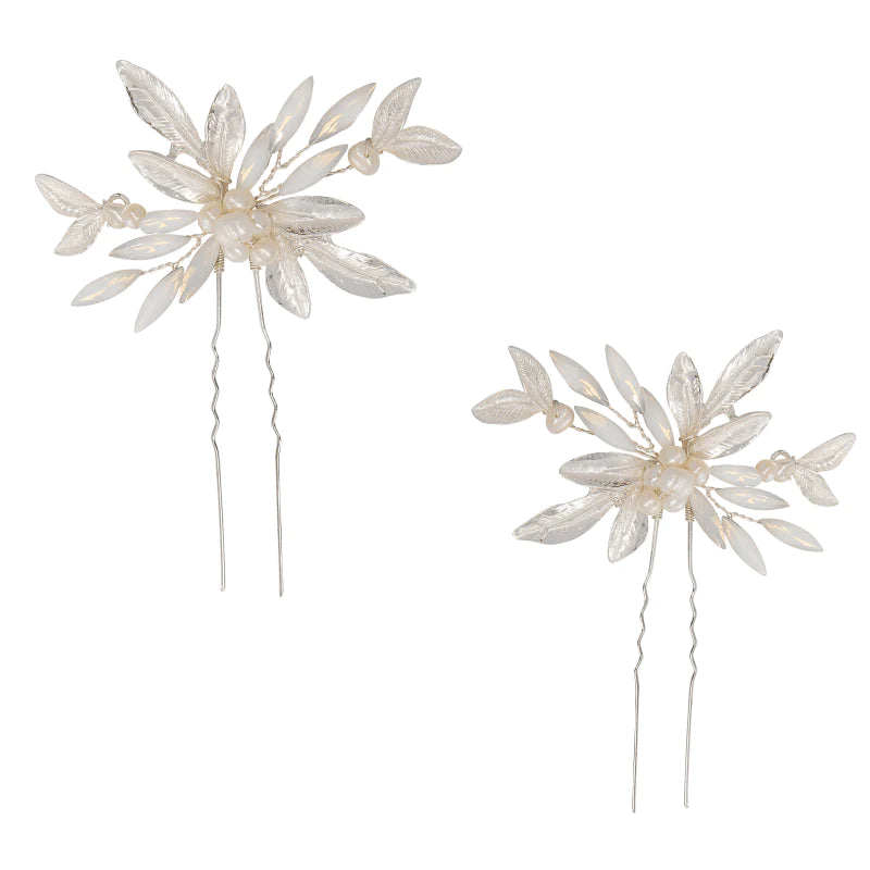 Opal and Pearl Silver Bridal Hair Pins - Elegant Wedding Hair Accessories for Brides, Bridesmaids, and Special Occasions