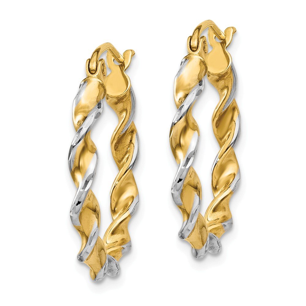 14K Yellow Gold Polished 2.75mm Fancy Twisted Hoop Earrings for Women - Elegant Dainty Huggie Hoops for Everyday Wear, Date Night & Special Occasions