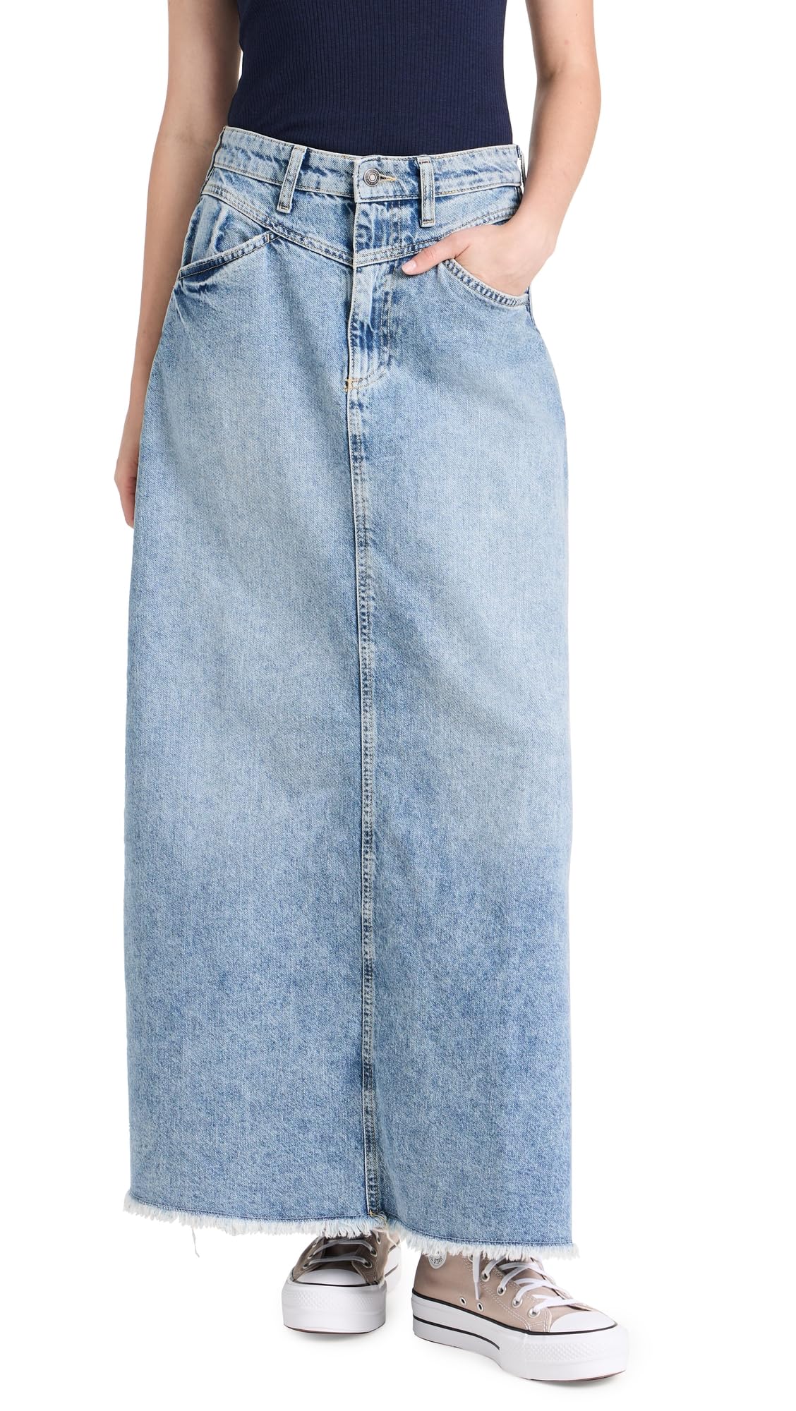 FP Movement Women's Come As You Are Denim Maxi Skirt - Boho Flowy Long Skirt for Casual Outings, Beach Vacations & Music Festivals