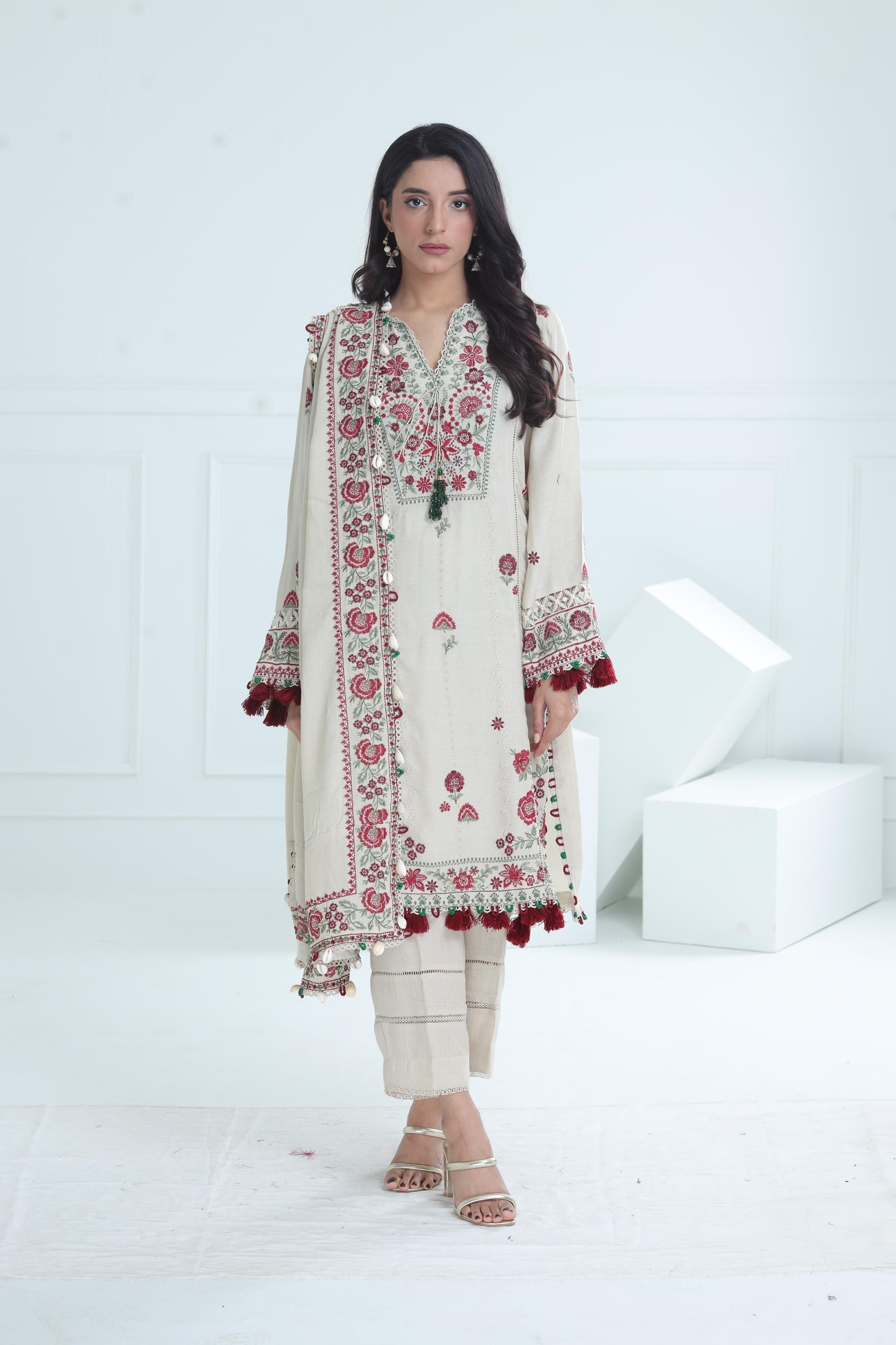 Aabroo Winter Stitched Zaha by Khadijah Shah - Elegant Embroidered Women's Winter Dress for Parties & Special Occasions