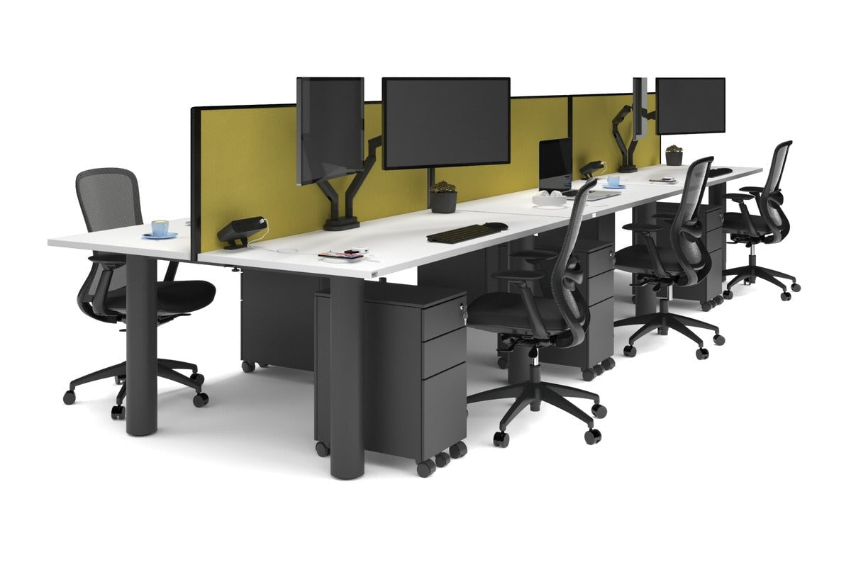 Quadro Cylinder Leg 6-Person Office Workstation Desk [1800L x 700W] - Modern Collaborative Workspace Solution for Team Meetings & Office Productivity