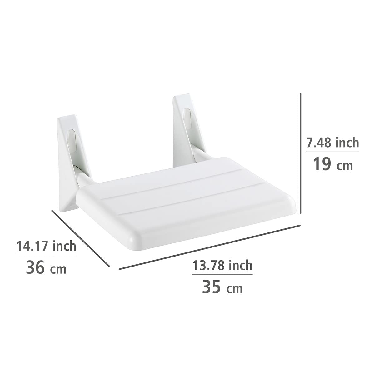 WENKO 179371100 White Shower Seat - 35 x 19 x 36 Inches - Non-Slip Bath Seat for Elderly & Disabled - Foldable Shower Chair for Small Spaces - Perfect for Bathroom Safety & Comfort