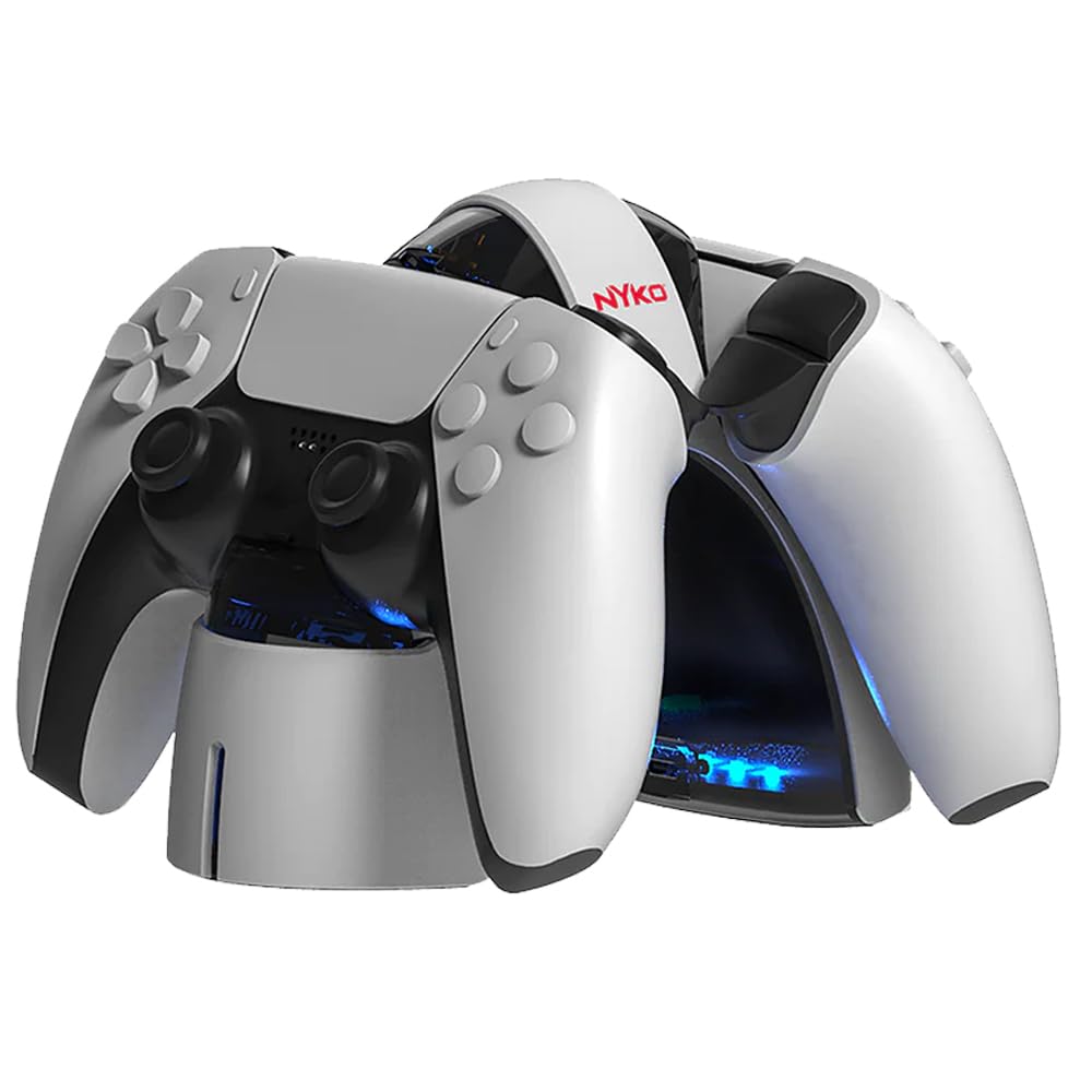 Nyko Charge Arc for PlayStation 5 - DualSense Controller Charging Station with LED Indicator - White & Black - Perfect for Gaming Setup & Nighttime Play