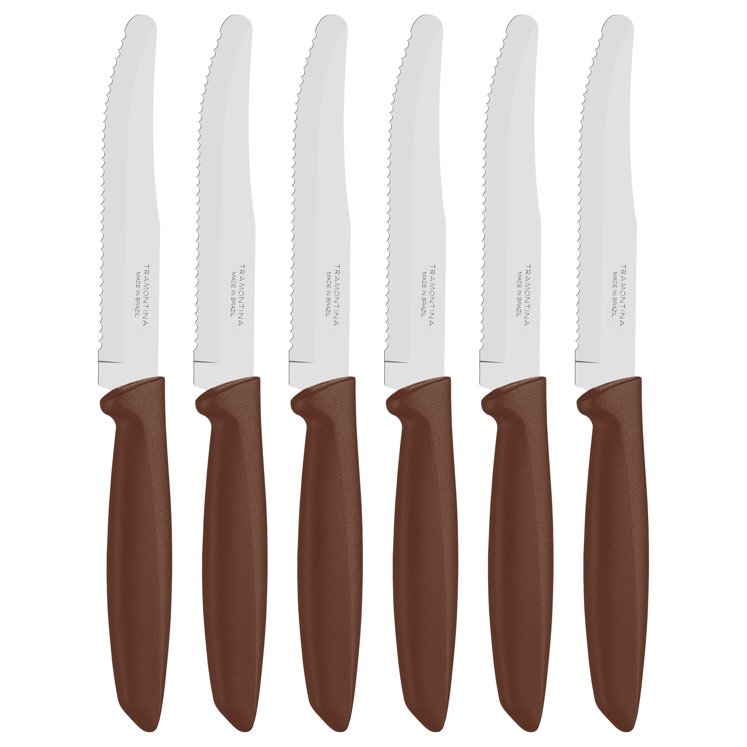 Tramontina 6-Piece Stainless Steel Kitchen Knife Set - Serrated Fruit & Tomato Knife, Vegetable Chopper & Peeler - Multipurpose with Rounded Tip - Perfect for Cooking, Slicing & Meal Prep (Brown, Model 23498455)