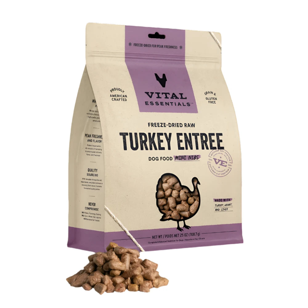 Freeze Dried Raw Turkey Entree Mini Nibs Dog Food - Grain-Free, High Protein Treats for Small & Medium Dogs - Perfect for Training, Rewards & On-the-Go Snacking