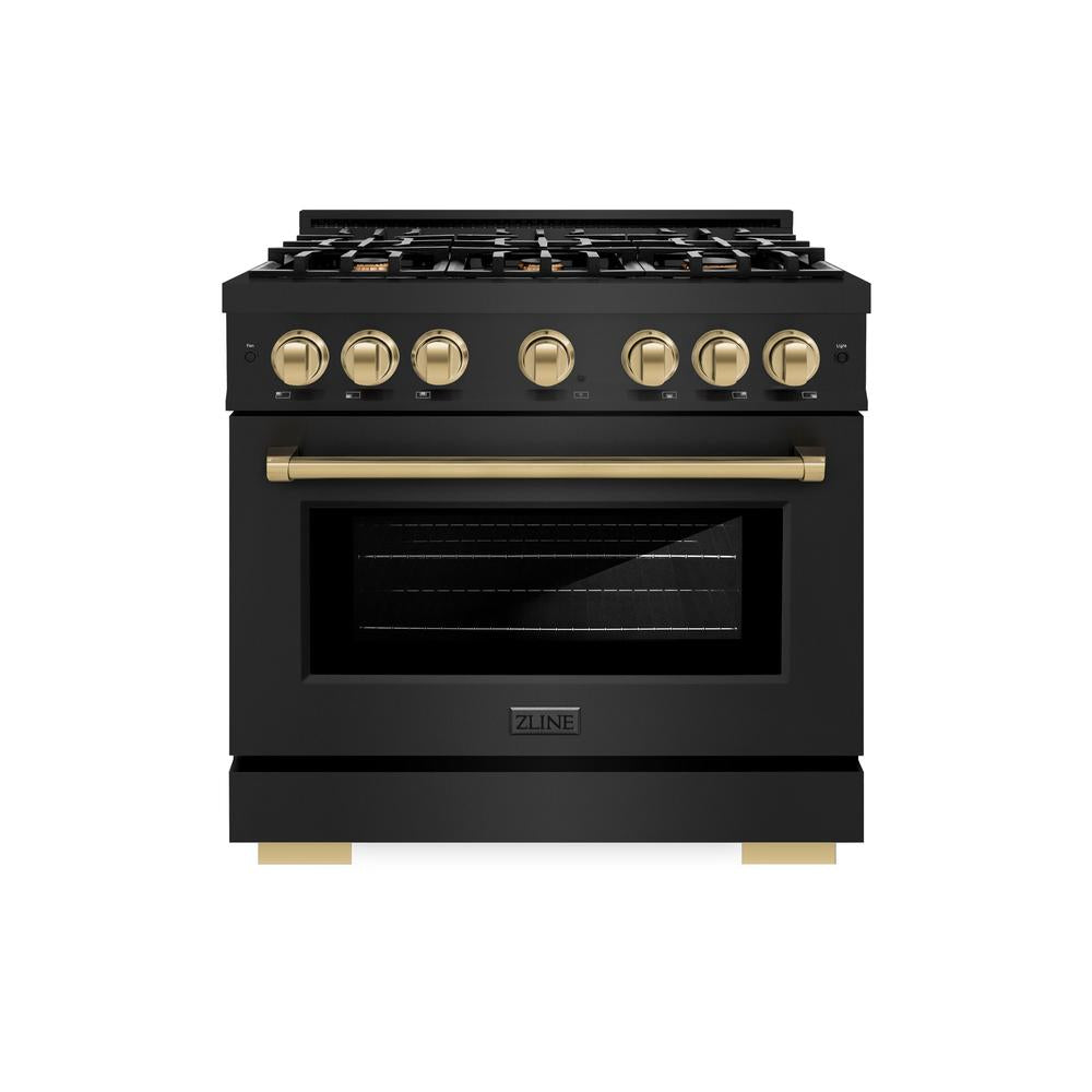 ZLINE Autograph Edition 36-Inch Dual Fuel Range - 5.2 cu.ft Capacity, 6-Burner Gas Cooktop & Electric Convection Oven - Black Stainless Steel with Champagne Bronze Accents (HDRBZ 36 CB) - Perfect for Gourmet Kitchens & Professional Home Chefs