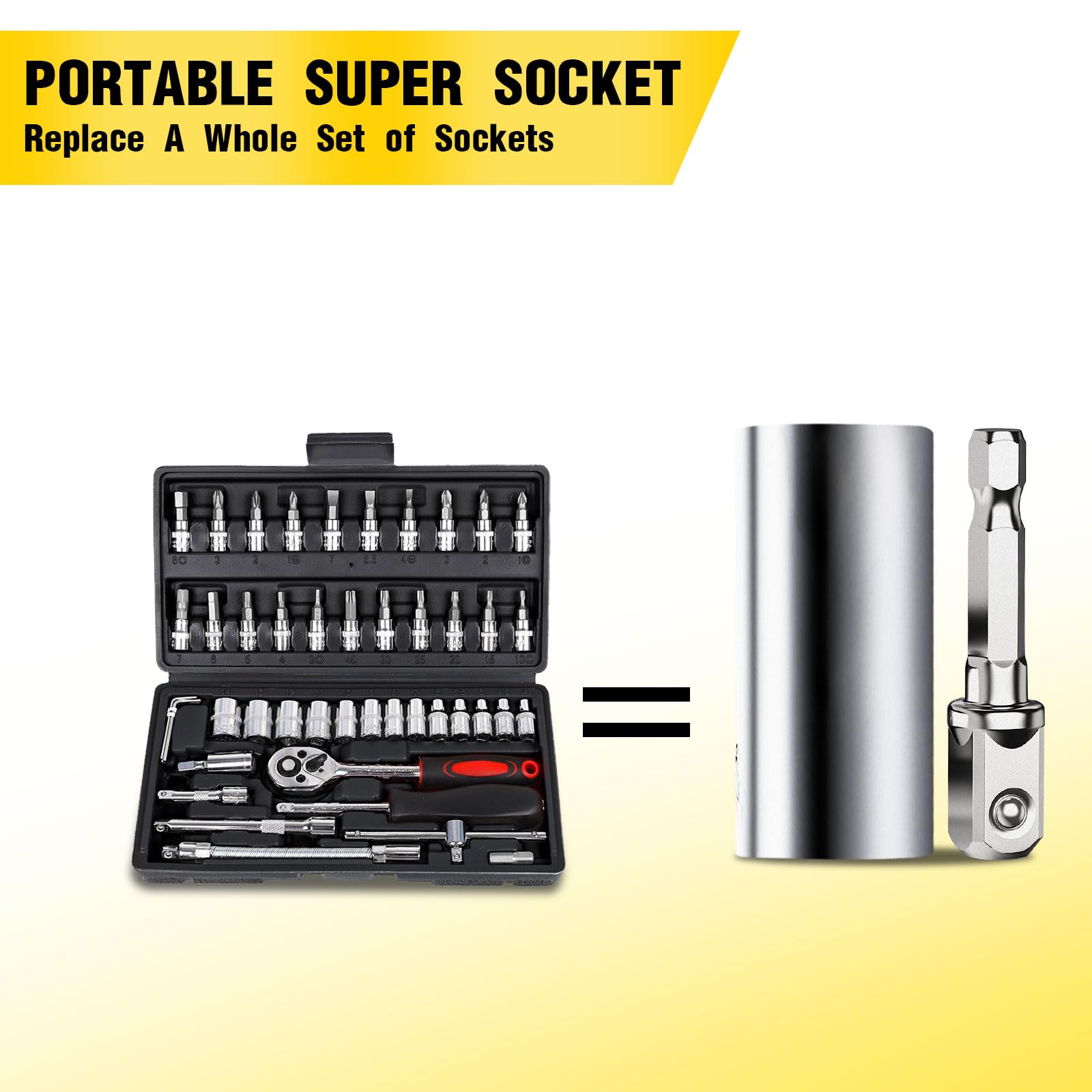 Universal Socket Wrench Set with Power Drill Adapter - Silver | 45-Piece Multi-Tool Kit for DIY, Auto Repair & Home Improvement | Perfect Gift for Men, Husband, Dad, Handyman & Boyfriend | Father's Day, Birthday & Christmas Present | Workshop, Garage & Construction Use