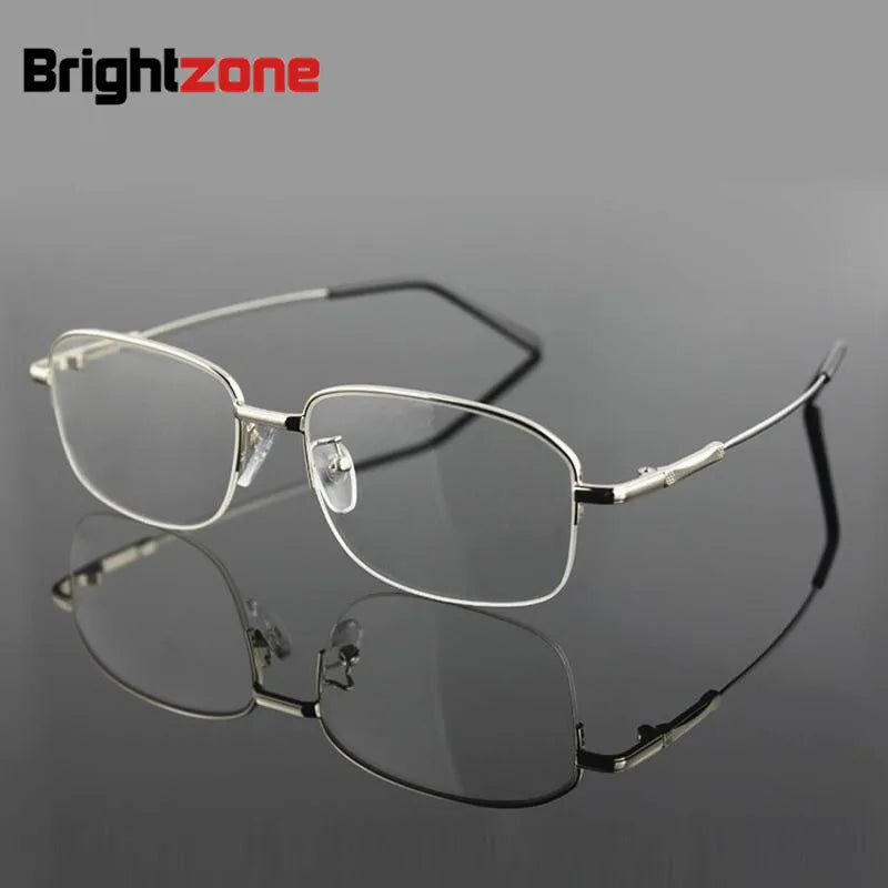 Brightzone Men's Semi-Rimless Square Oval Titanium Alloy Eyeglasses Frame - Lightweight & Durable for Work, Reading & Fashion