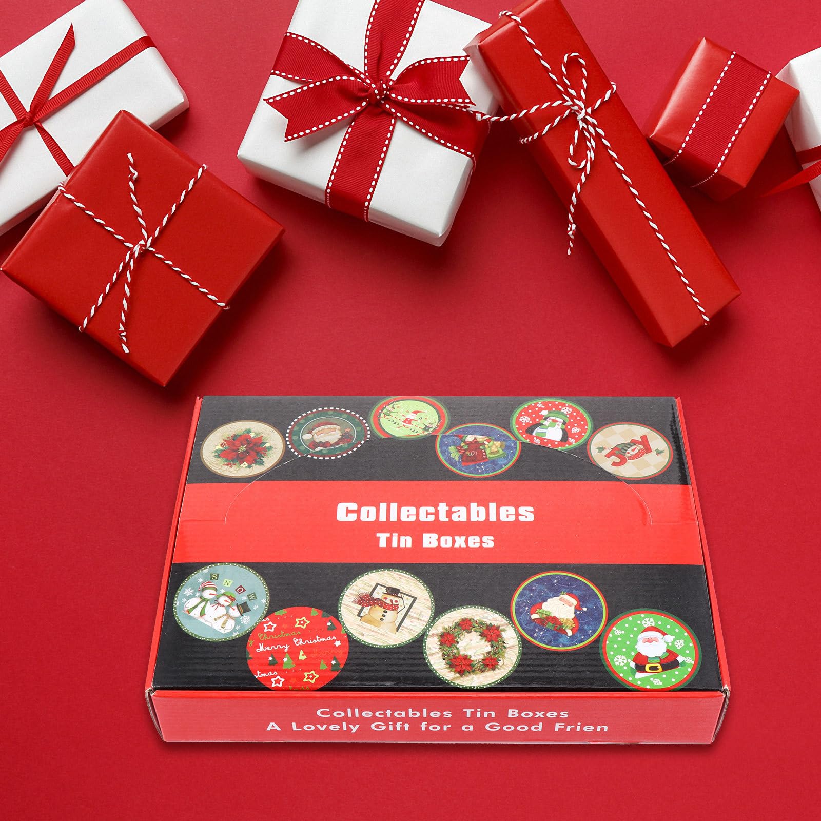 DOITOOL 12PCS Christmas Cookie Tins with Lids - Round Holiday Candy Storage Containers, Small Metal Cookie Box Set for Xmas Gifts, Party Favors & Baking Treats (2.95x2.95x1.97 Inch) - Perfect for Holiday Gift Wrapping, Cookie Exchanges & Festive Dessert Displays