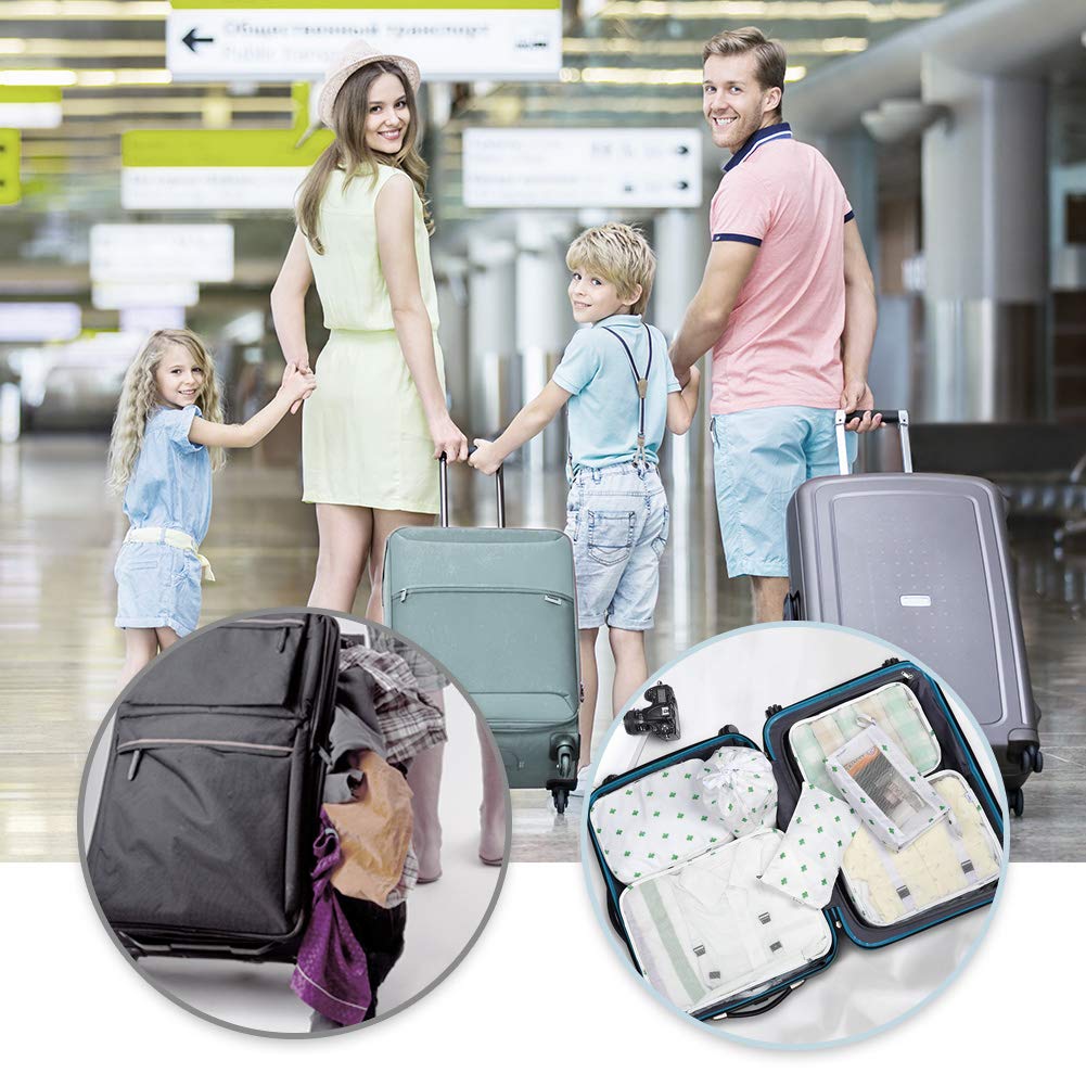 7-Piece Travel Packing Cubes Set with Toiletry Bag - White Cactus Design | Space-Saving Luggage Organizers for Suitcases, Backpacks & Carry-Ons | Perfect for Business Trips, Vacations & Weekend Getaways