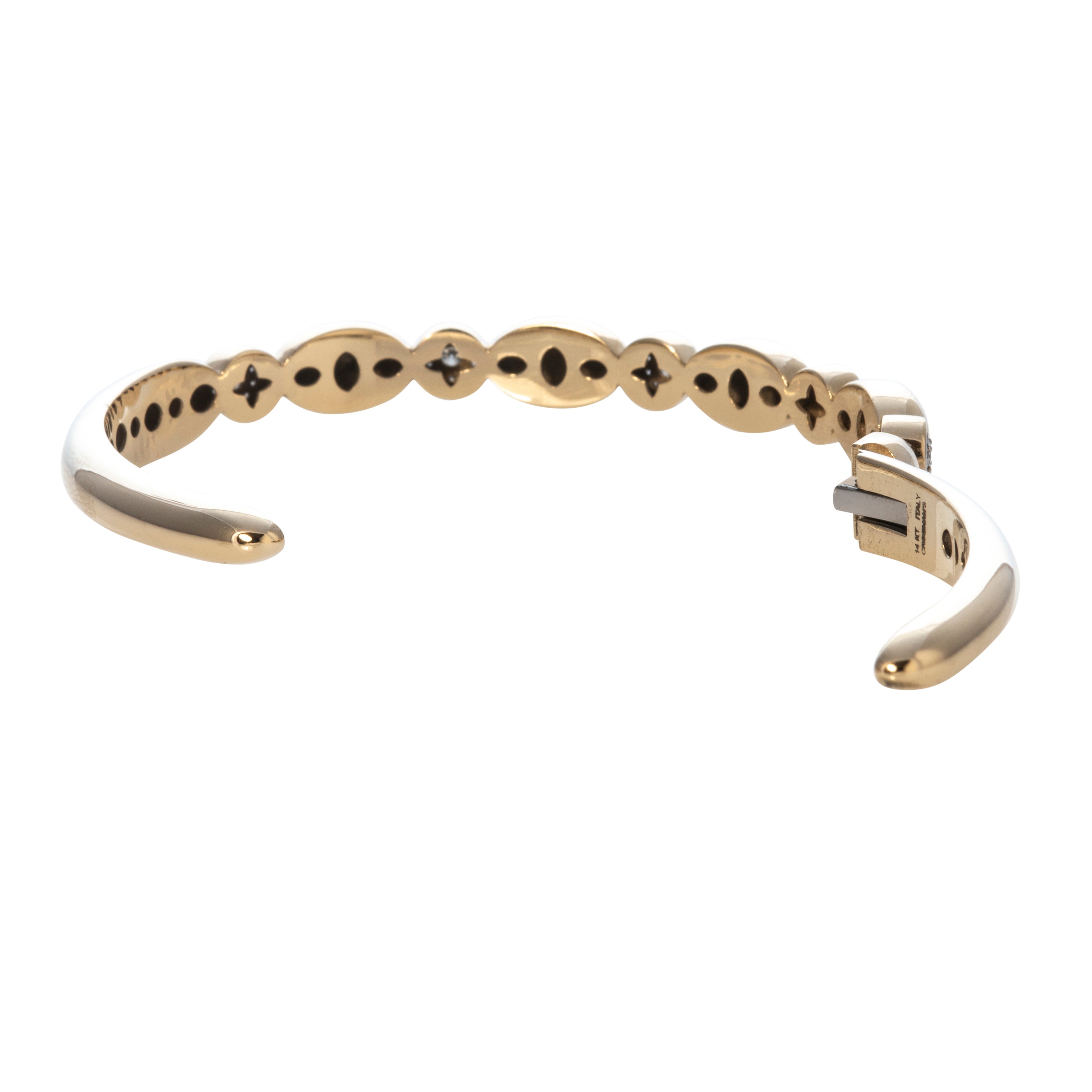 Elegant Mary Pavé Diamond Station Polished Oval Cuff Bracelet - Perfect for Weddings, Anniversaries & Special Occasions