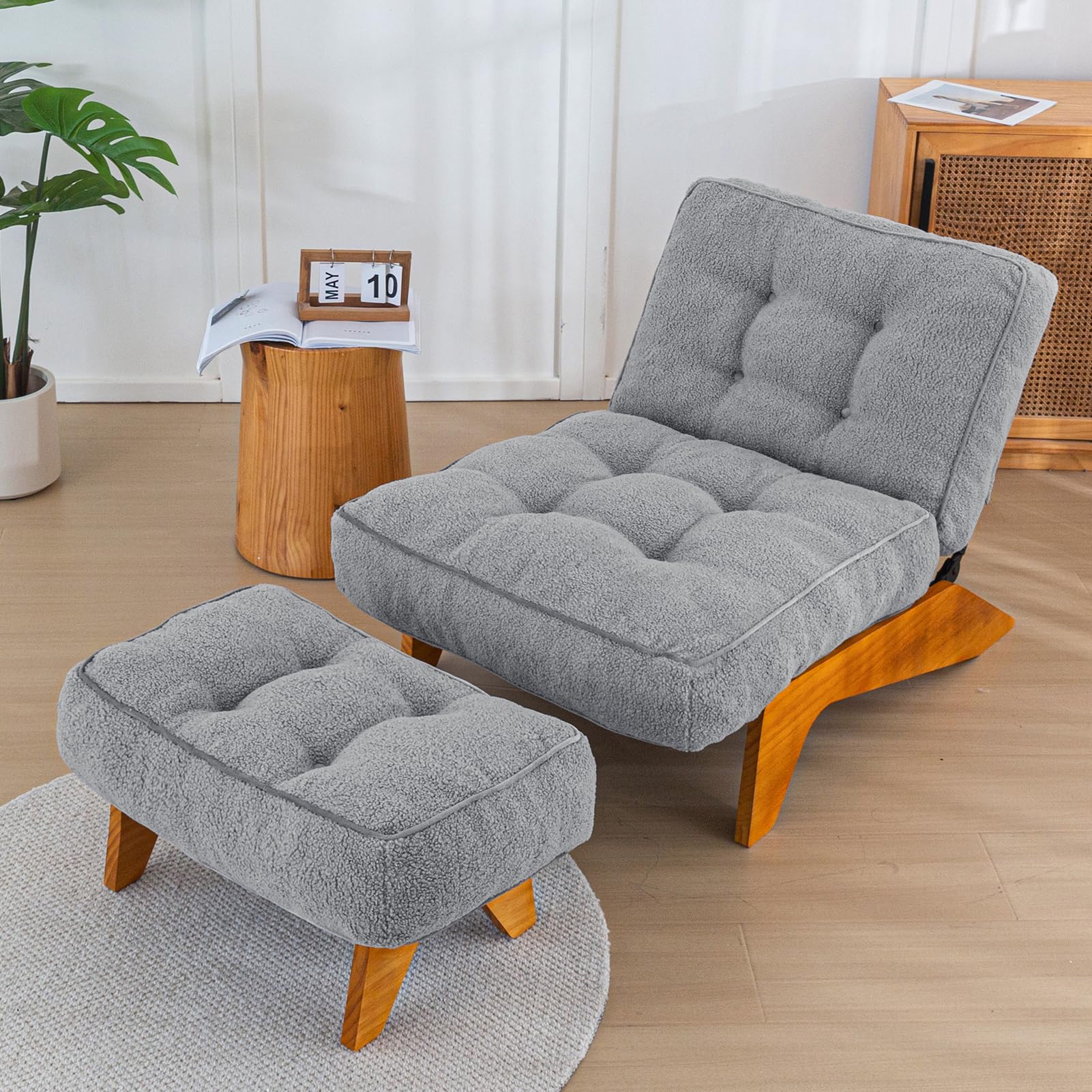 MAXYOYO Adjustable Reclining Lounge Chair with Ottoman - Thick Cushion Accent Chair & Footrest Set for Living Room, Dark Grey - Perfect for Relaxing, Reading & TV Watching