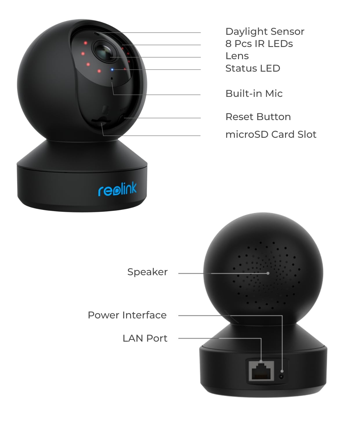 REOLINK E1 2K Indoor Security Camera (Black) - 2.4G WiFi Wireless Pet/Baby Monitor with 360° View, Person/Pet Detection, 2-Way Audio, Night Vision & Local Storage - Ideal for Home Security, Baby Monitoring & Pet Watching