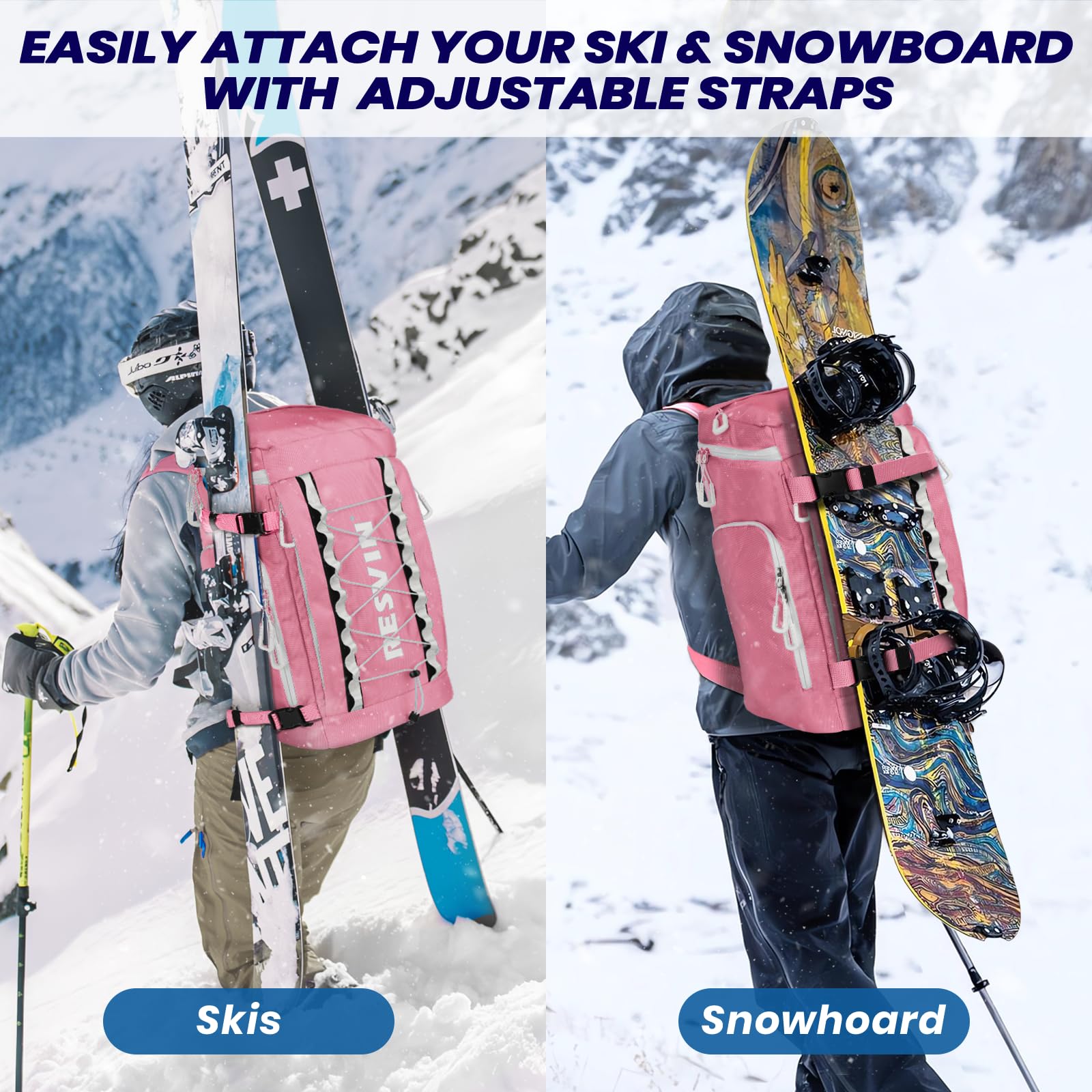 **55L Large Waterproof Ski Boot Backpack - 1680D Nylon Travel Bag for Helmet, Goggles, Gloves & Snowboard Accessories | Perfect for Ski Trips & Winter Sports Travel**