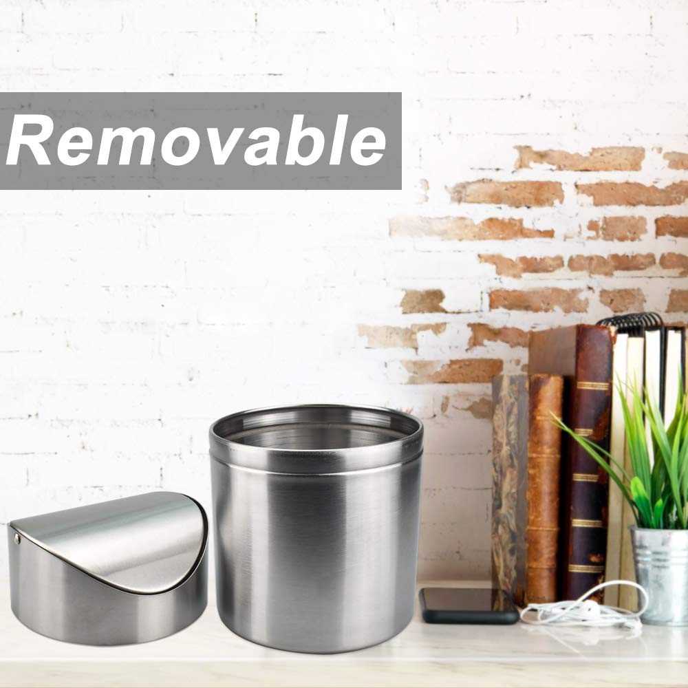 CODIRATO Small Trash Can with Lid - 1.5L Mini Desktop Waste Bin for Office, Bathroom, Kitchen & Home Use - Compact 12x12x16.5cm Dustbin for Desk, Countertop & Small Spaces - Perfect for Paper Waste, Snack Wrappers & Daily Trash Disposal