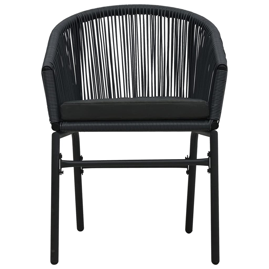 vidaXL 3-Piece PE Rattan Patio Bistro Lounge Set with Cushions - Black Outdoor Furniture with Tempered Glass Tabletop, Side Table & Comfortable Chairs - Perfect for Garden, Balcony, Poolside & Backyard Relaxation