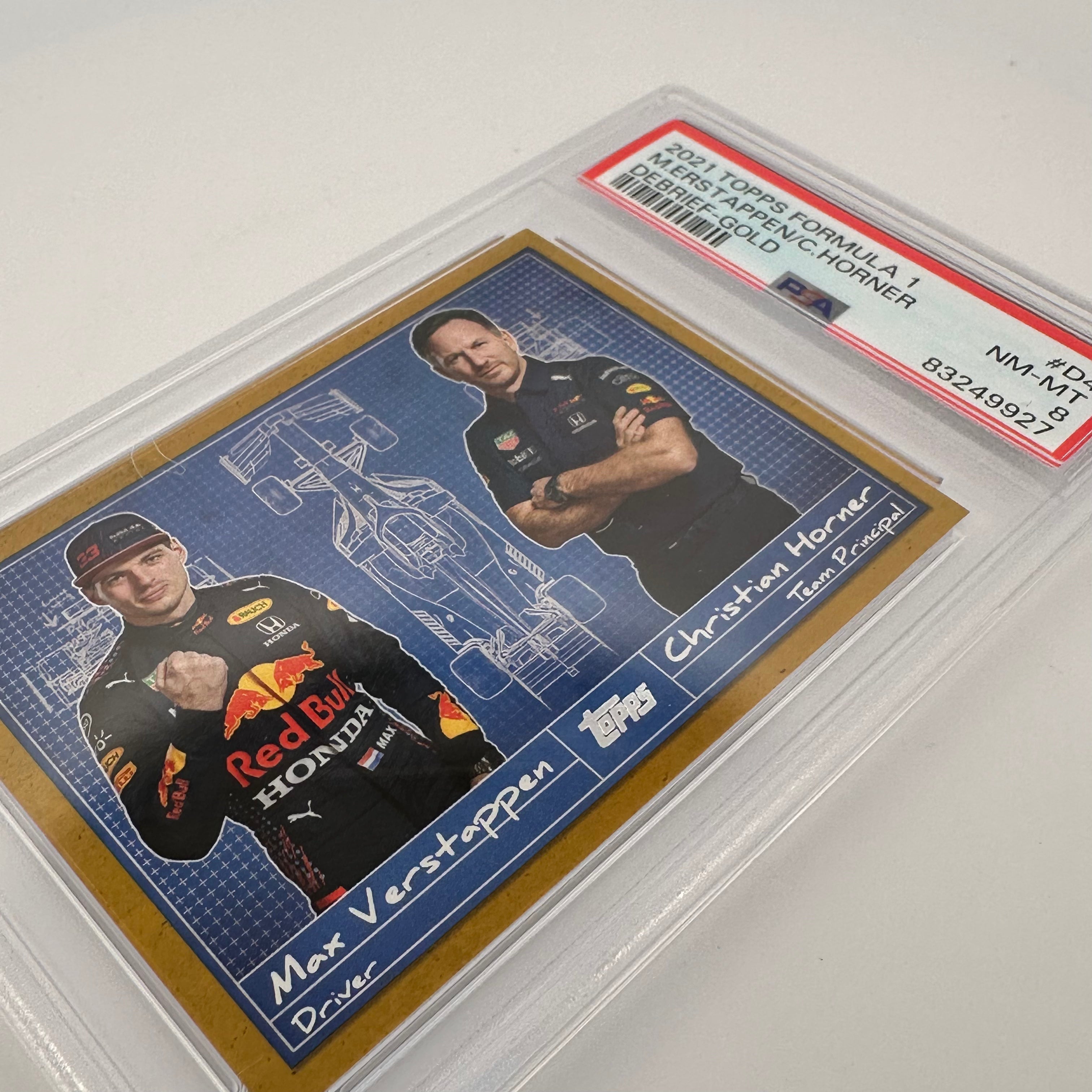 PSA 8 Graded 30/50 Max Verstappen & Christian Horner Debrief #D4 Gold - Perfect for F1 Collectors, Racing Memorabilia Displays, and Sports Card Investors