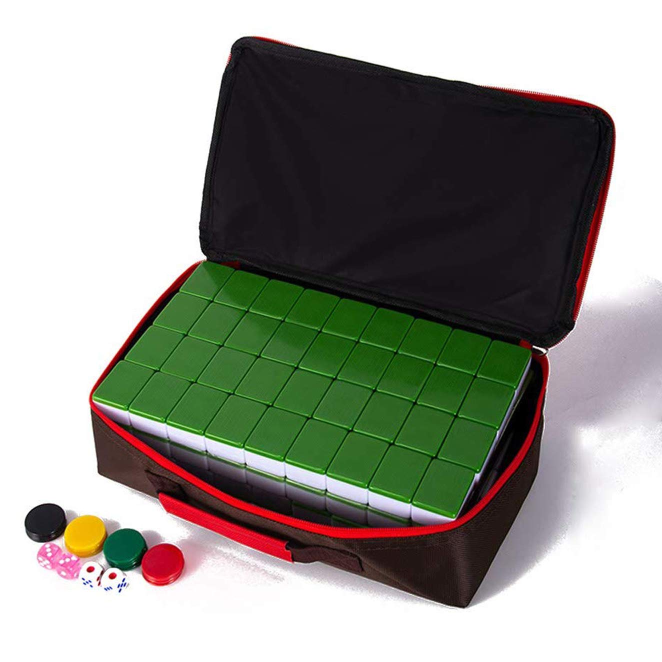 Premium Acrylic Mahjong Set - Eco-Friendly & Non-Toxic, Complete 144 Tiles with Carrying Case, Dark Green XXXL Size for Family Game Nights & Asian-Themed Parties
