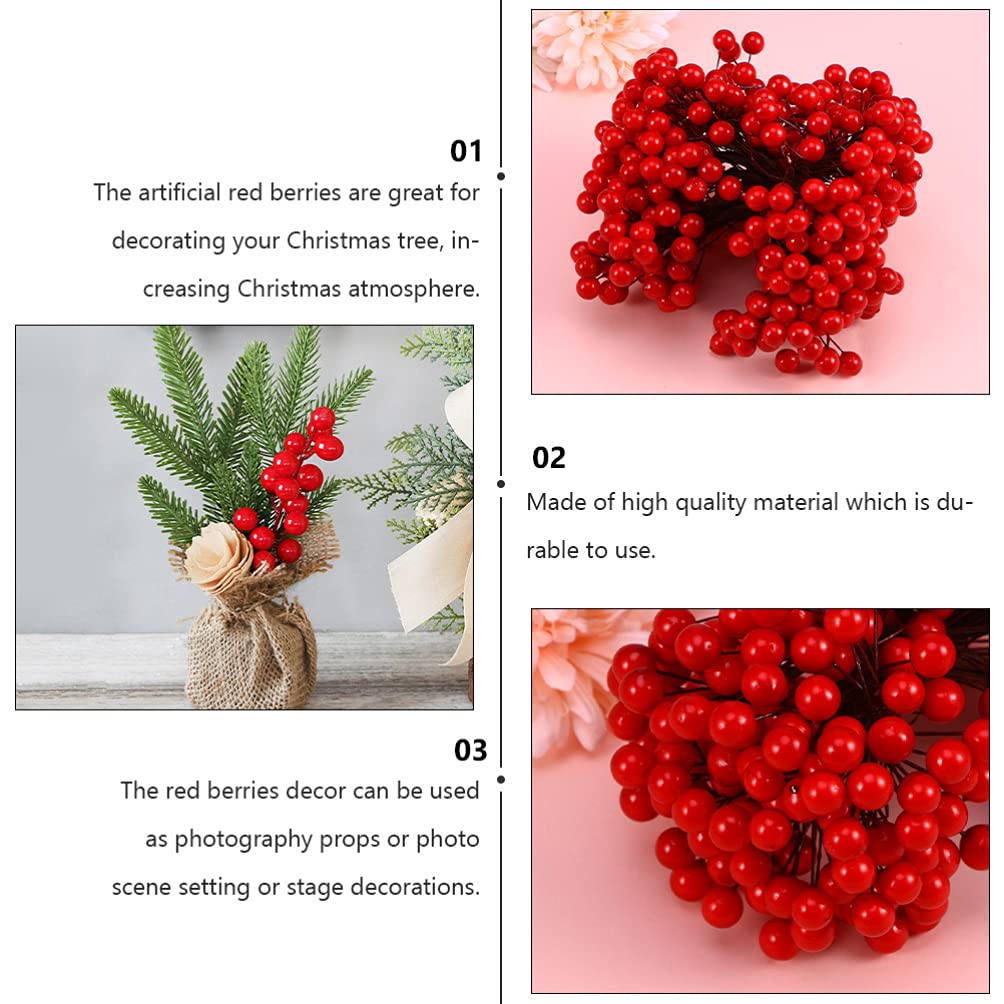 EXCEART 200PCS Christmas Holly Berry Picks - Artificial Red Berries Stems for Holiday Decor, Vase Filler, Wreaths & DIY Crafts (Glitter Foam Fruit) - Perfect for Christmas Tree, Centerpieces, Gift Wrapping & Home Decoration