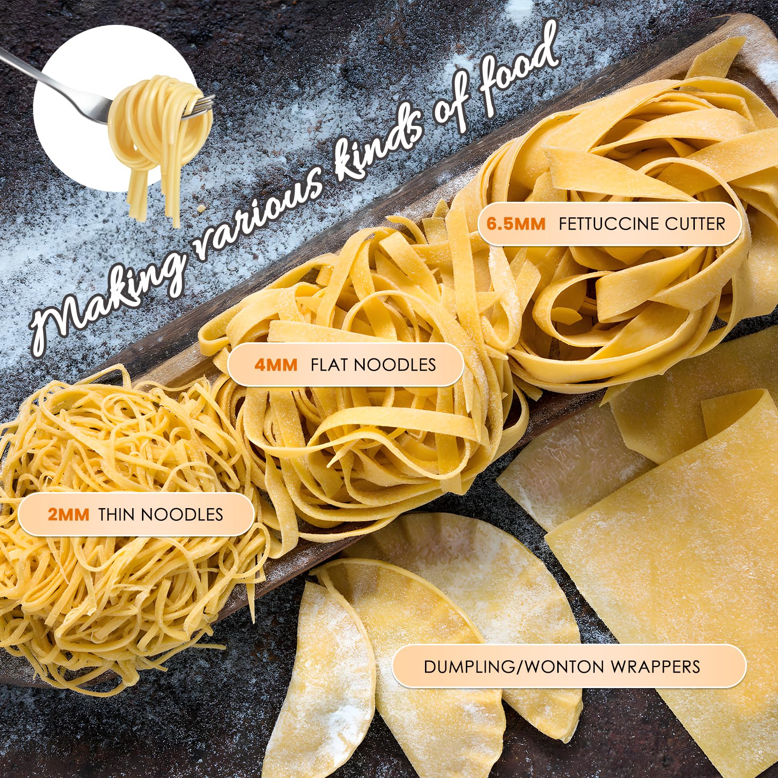NEWTRY Electric Pasta Maker Machine - 3 Blade Attachments (2mm/4mm/6.5mm) for Homemade Noodles, Dough Roller & Press Cutter - 110V US Plug - Perfect for Family Cooking, Italian Dishes & Fresh Pasta Making at Home