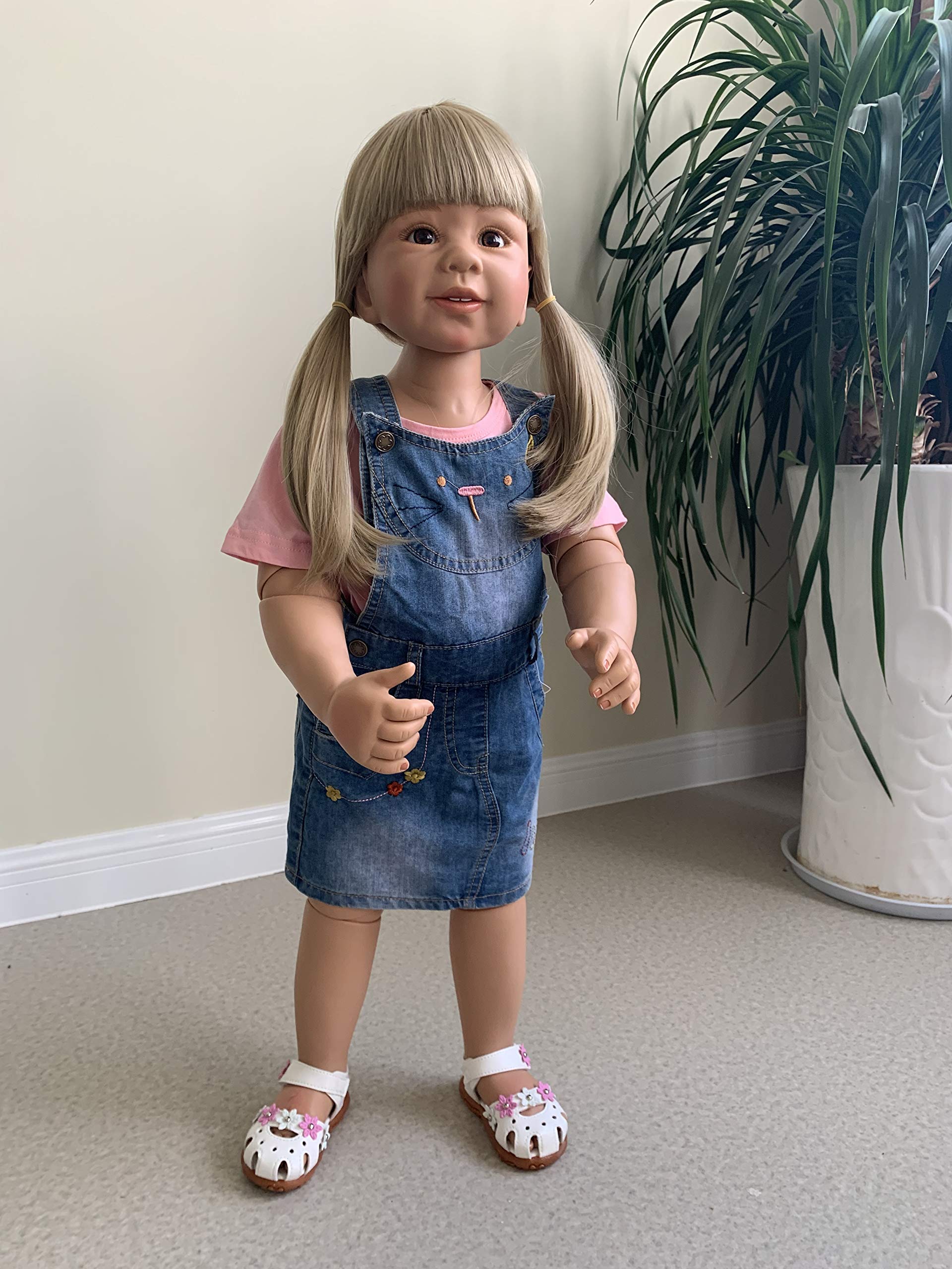 34 Inch Realistic Reborn Baby Doll - Lifelike Full Body Hard Vinyl Toddler Girl with Long Hair | 3 Year Old Dress Model | High Quality Collectible (No Girl Parts) | Perfect for Nursery Decor, Photography Props, and Gift Giving