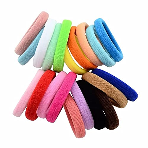 20 Pack Snag-Free Hair Bands & Elastics - Thick Endless Design Bobbles in Beige & Bright Colors | Gentle Hold for Thick Hair, Ponytails & Braids
