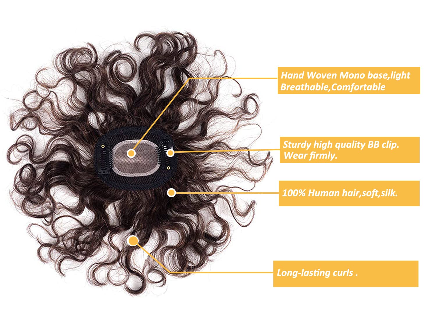 Maery Short Curly Human Hair Topper for Women - 8
